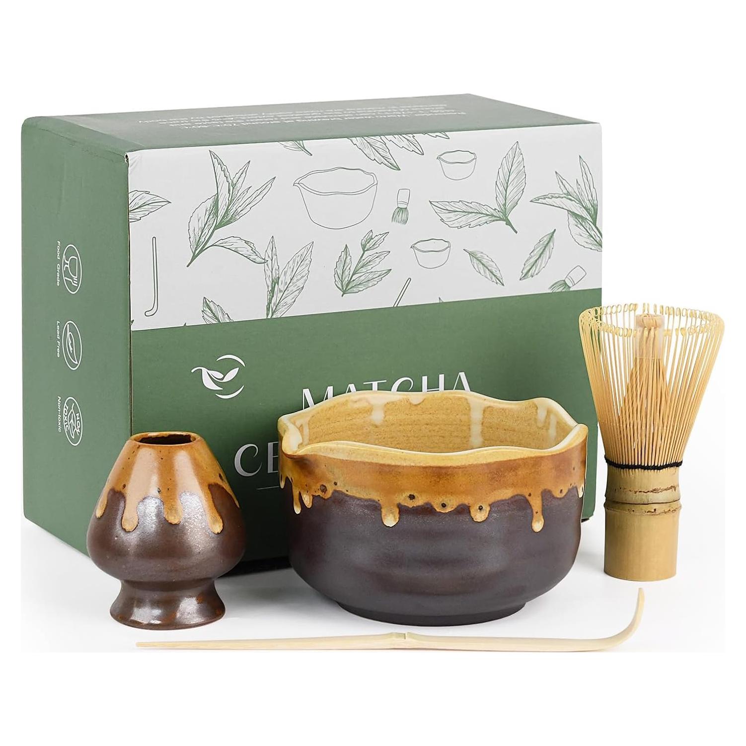 Juego de Matcha Hecho a Mano Roperu - Cerámica y Bambú 4 Piezas