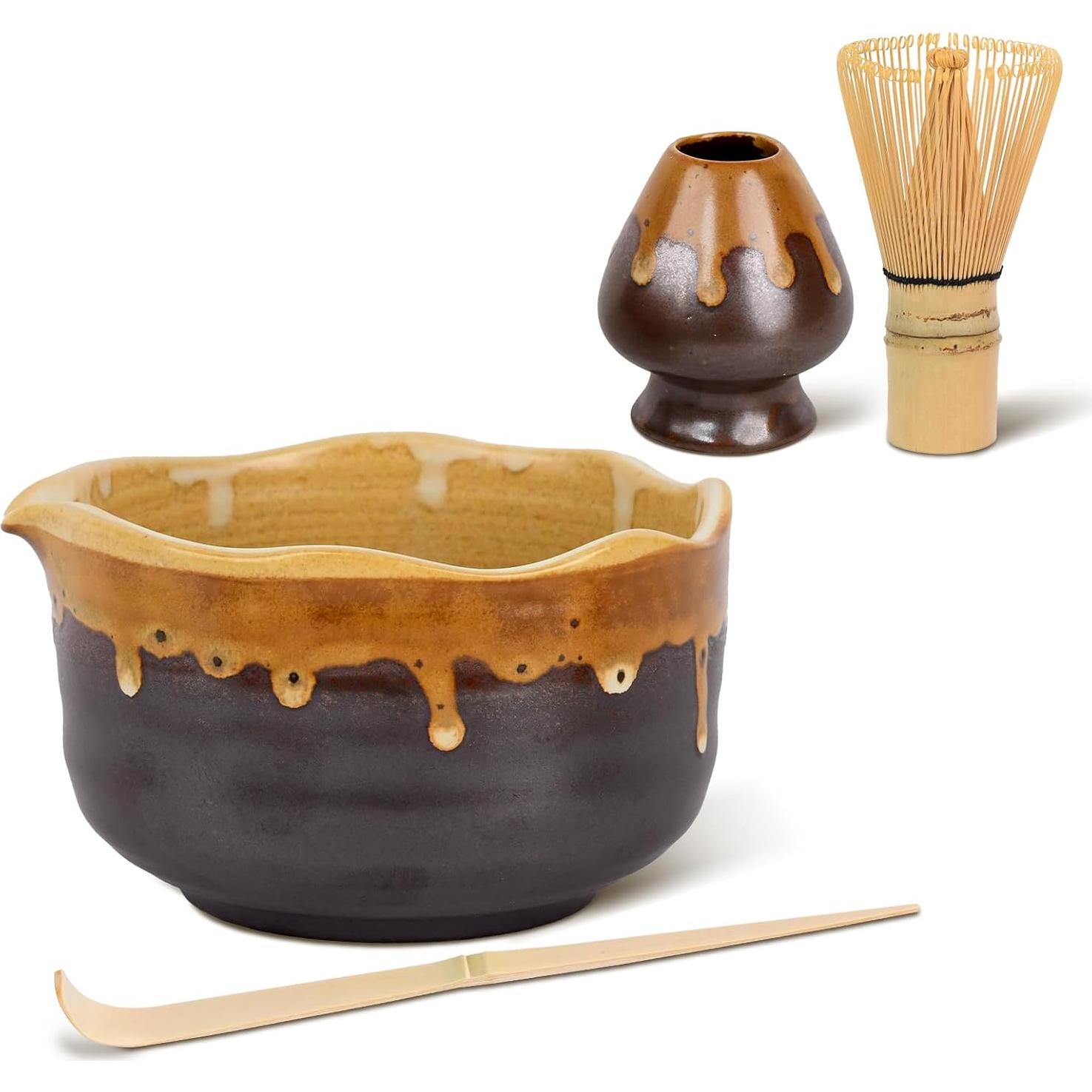 Juego de Matcha Hecho a Mano Roperu - Cerámica y Bambú 4 Piezas