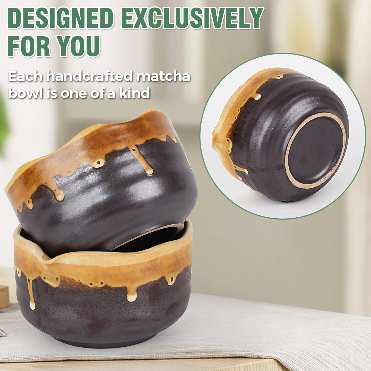 Juego de Matcha Hecho a Mano Roperu - Cerámica y Bambú 4 Piezas
