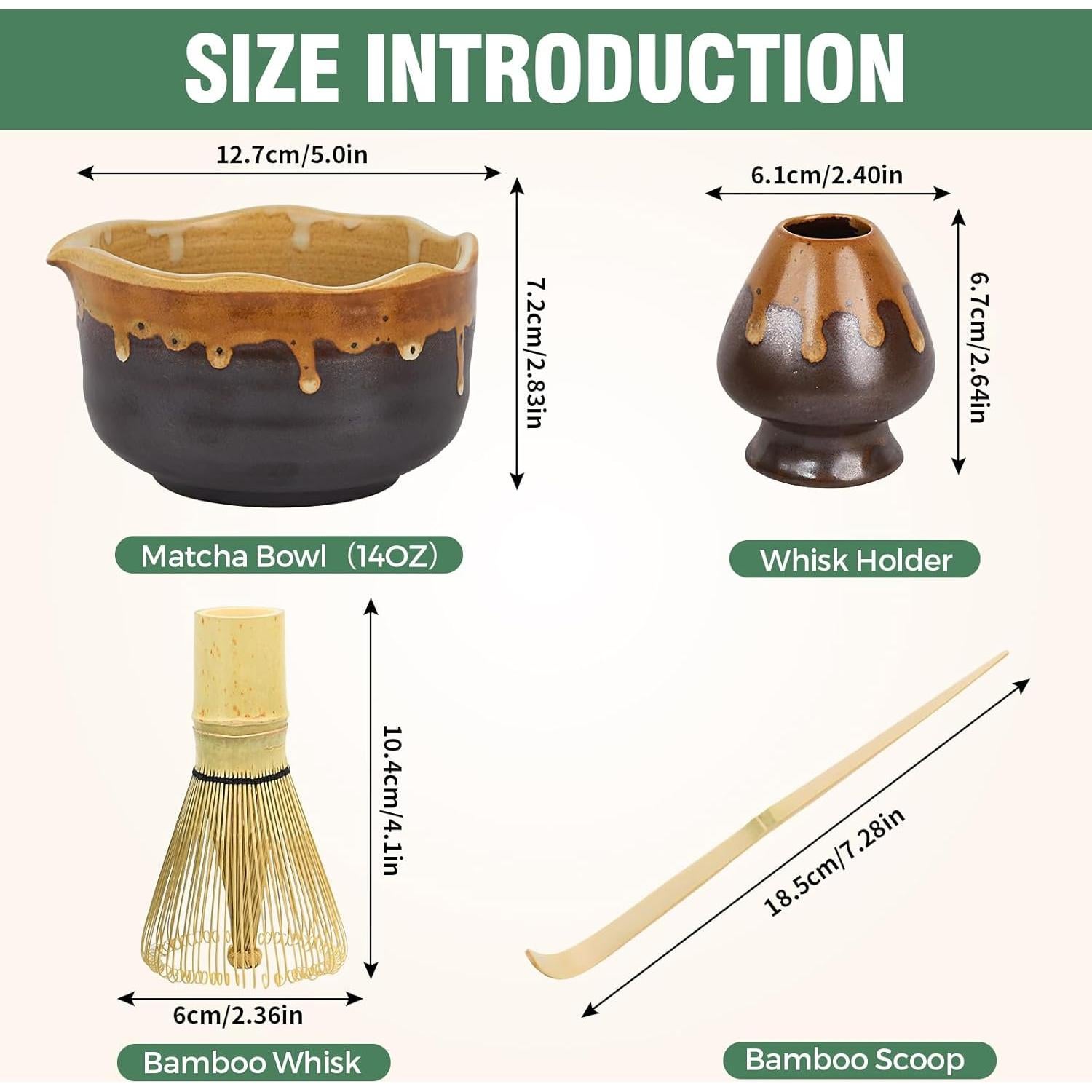 Juego de Matcha Hecho a Mano Roperu - Cerámica y Bambú 4 Piezas