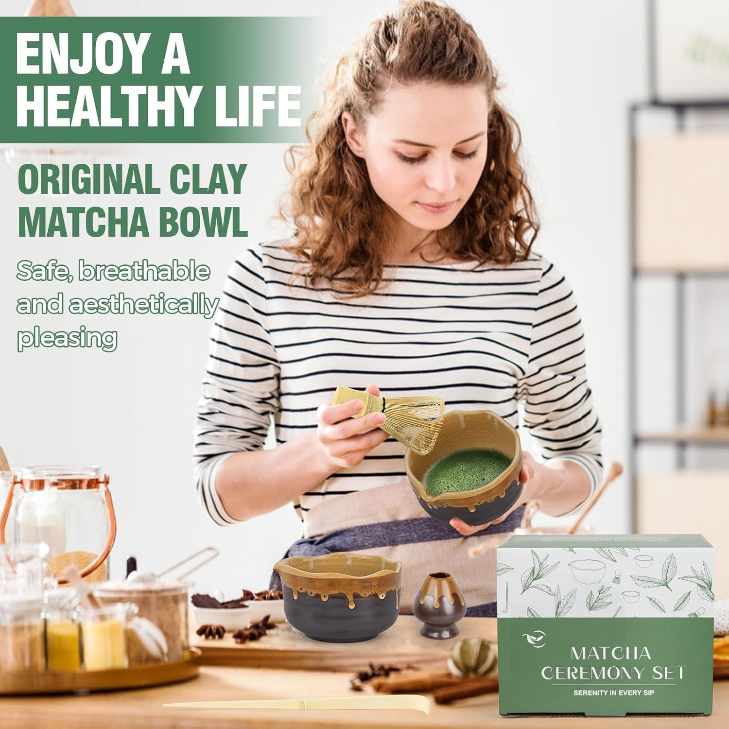 Juego de Matcha Hecho a Mano Roperu - Cerámica y Bambú 4 Piezas