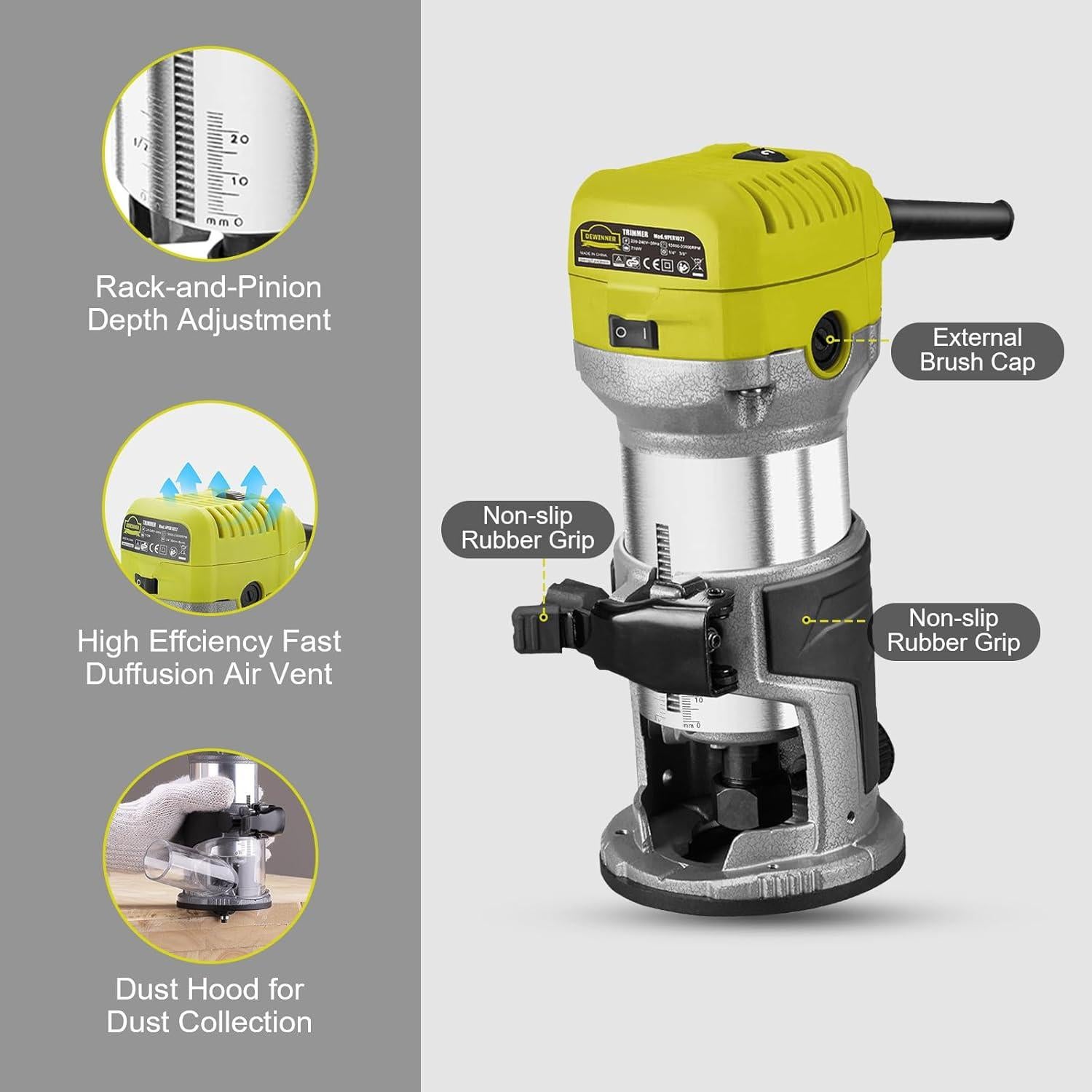 Router Eléctrico DEWINNER 710W 13000-33000 RPM 6 Velocidades