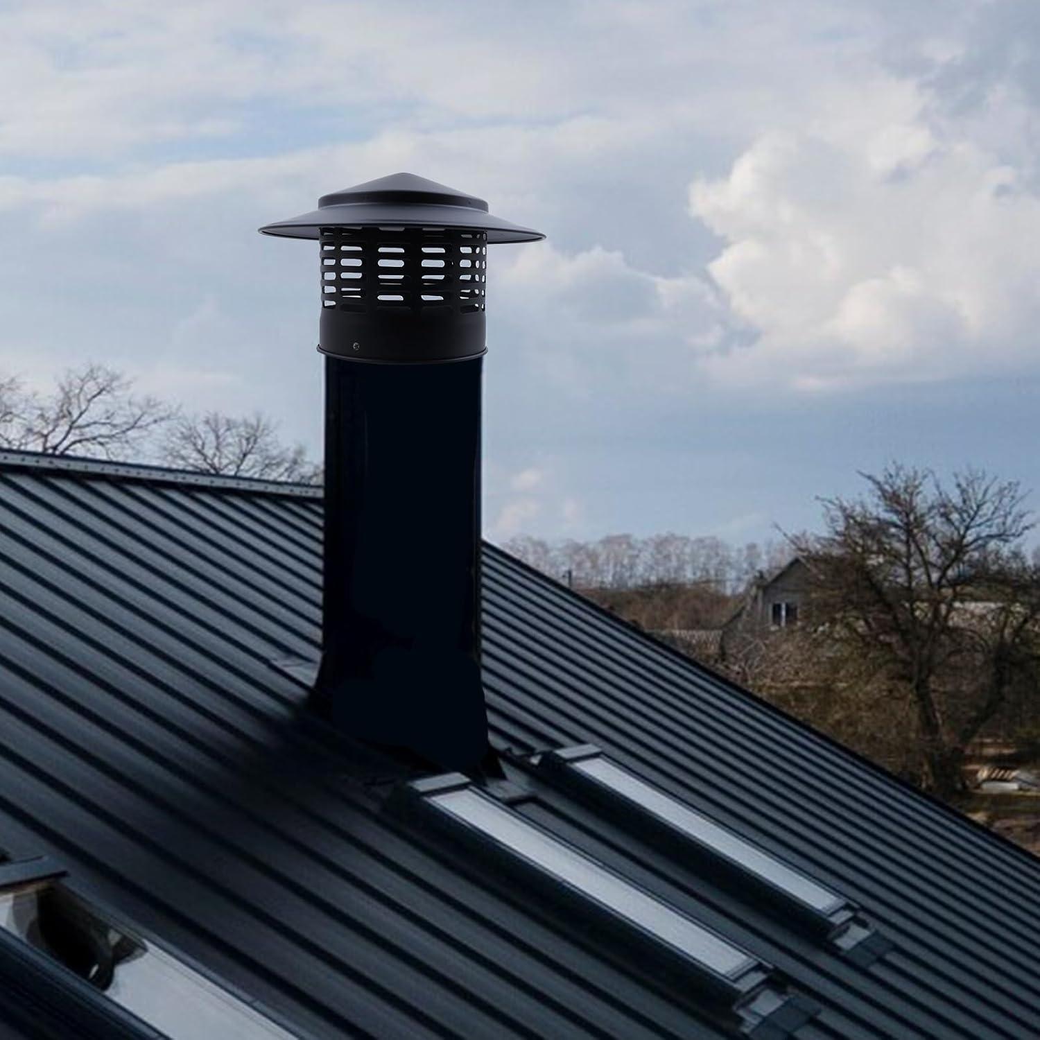 T Tulead Tapa de Chimenea Redonda 75mm Acero Inoxidable Negra