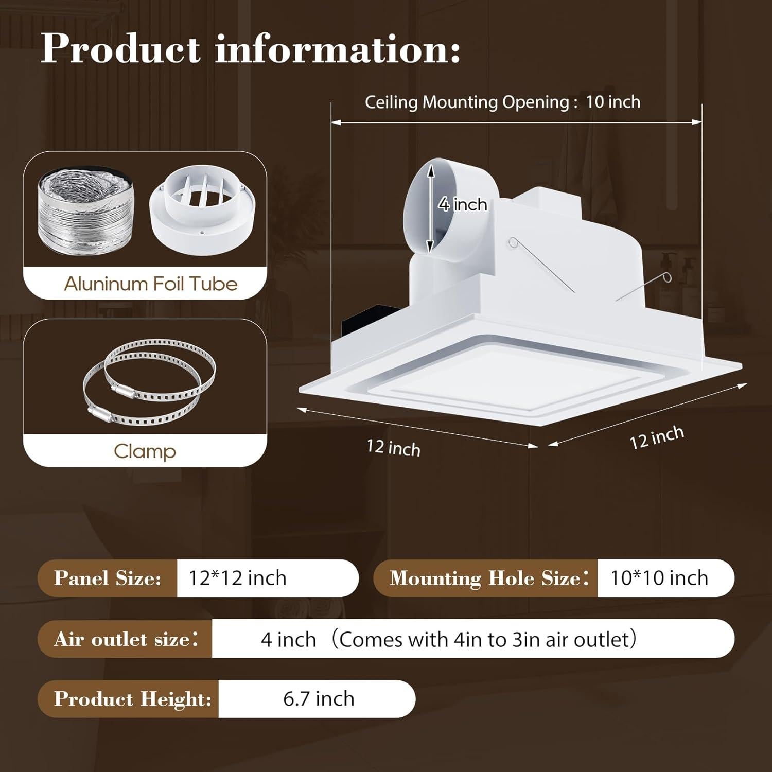Ventilador Extractor de Baño Gopper con Luz LED 12W 141CFM
