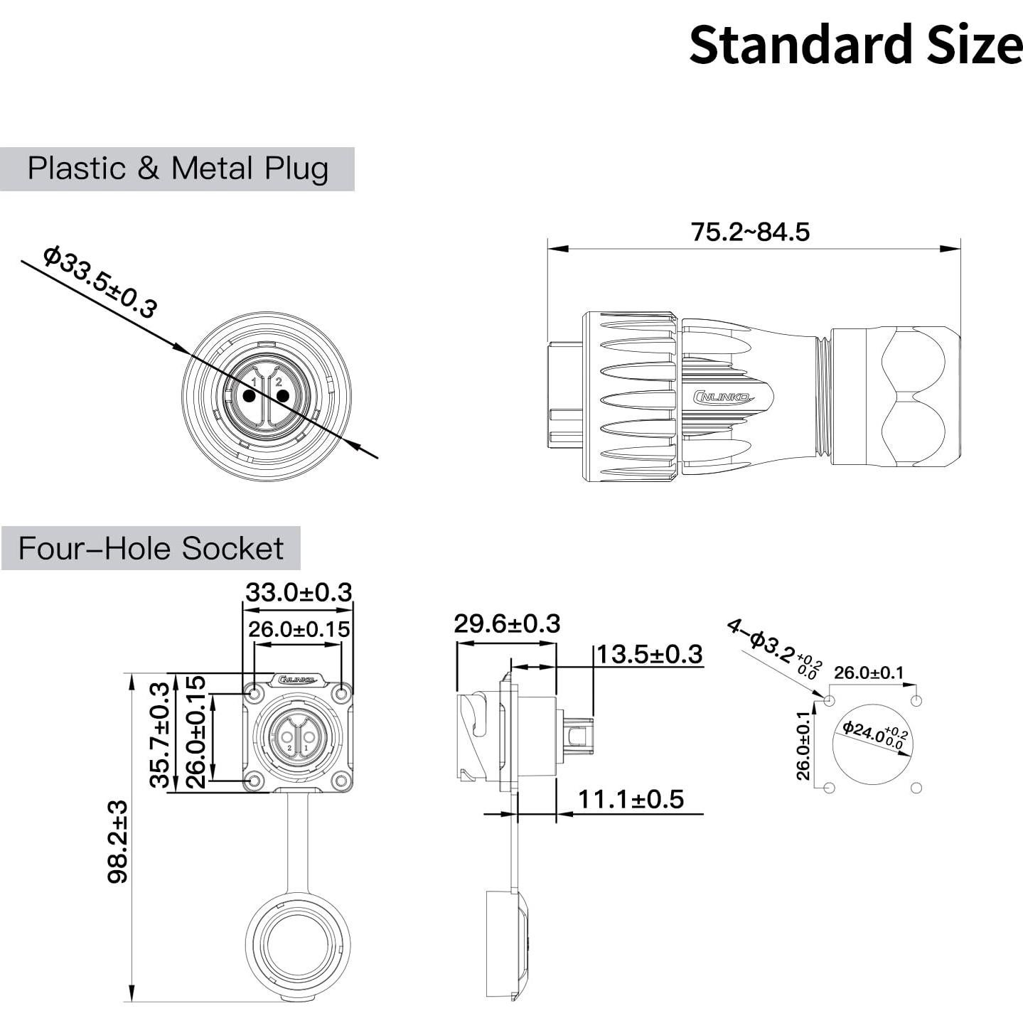Conector Industrial CNLINKO DH-24 2 Pin IP68 Metal M24