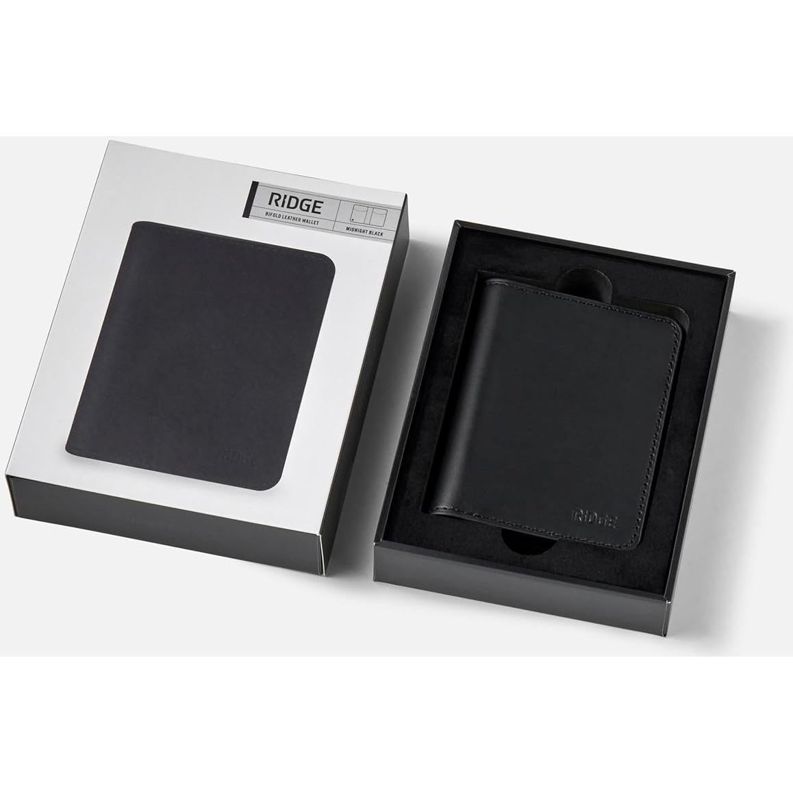 Cartera Bifold Ridge para Hombres - Cuero Negro Medianoche con Bloqueo RFID