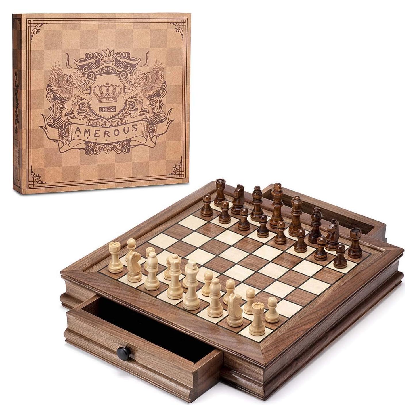 Juego de Ajedrez Magnético de Madera AMEROUS 32.5 cm con 2 Reinas