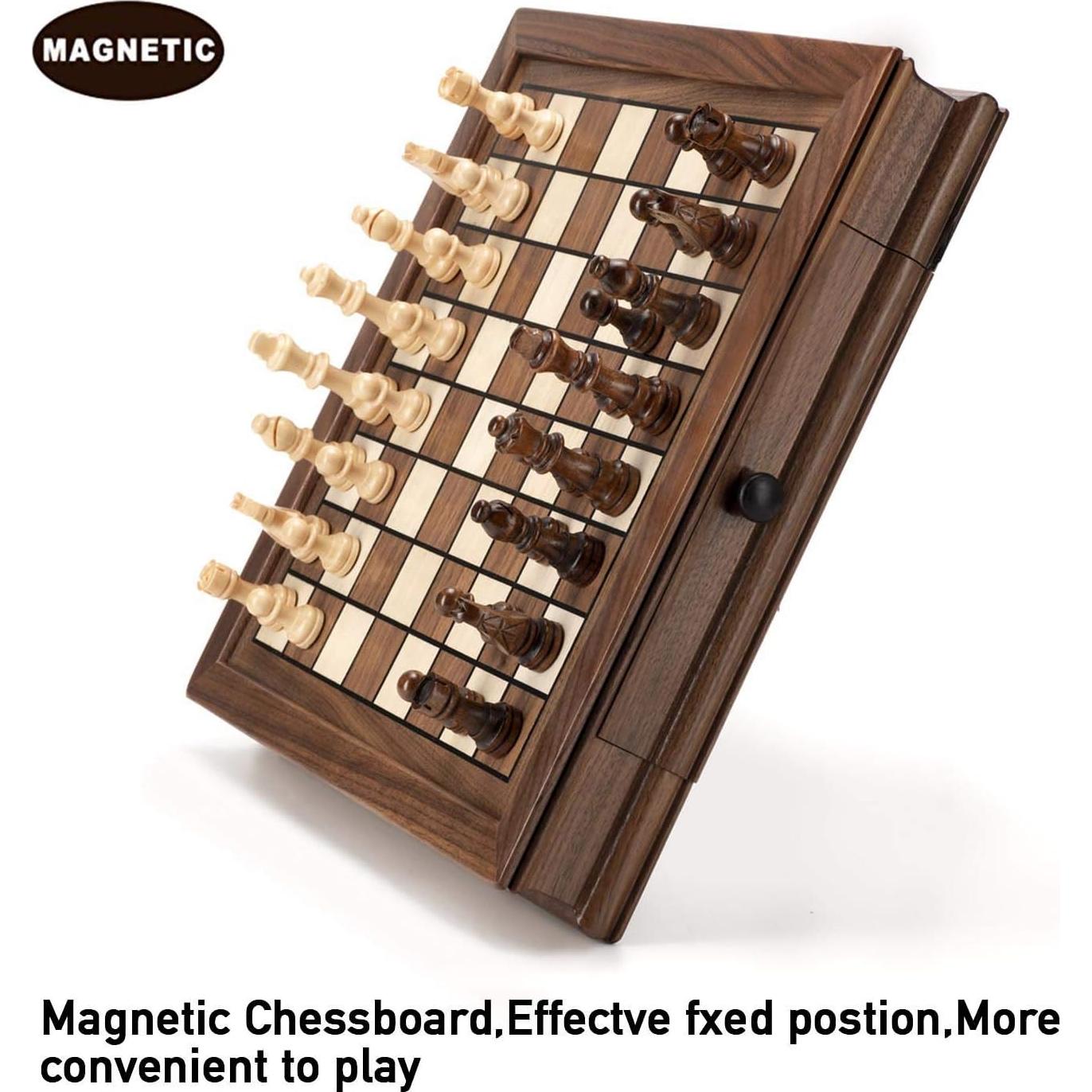 Juego de Ajedrez Magnético de Madera AMEROUS 32.5 cm con 2 Reinas