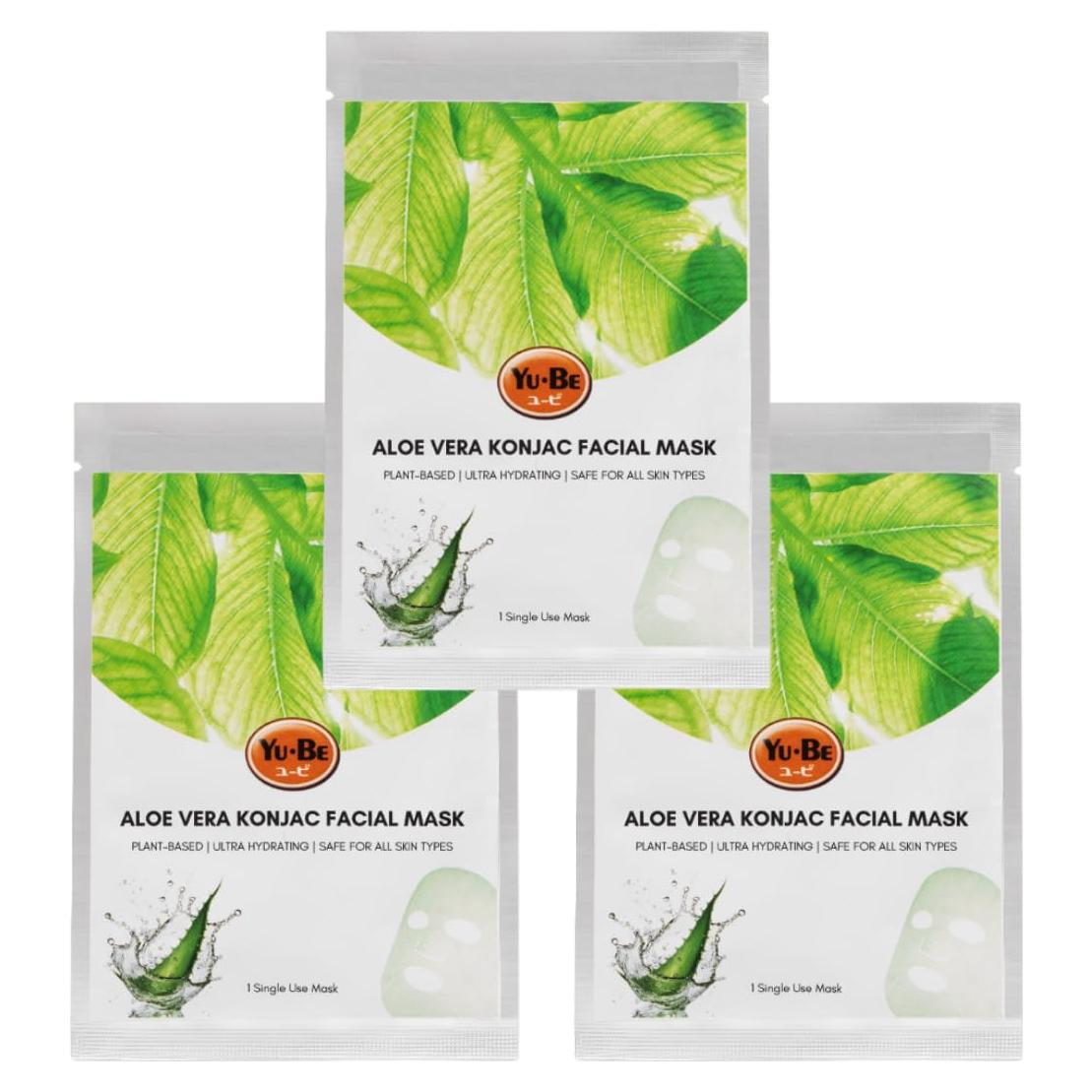 Mascarilla Facial Yu-Be de Konjac Aloe Vera - 3 Hojas Hidratantes