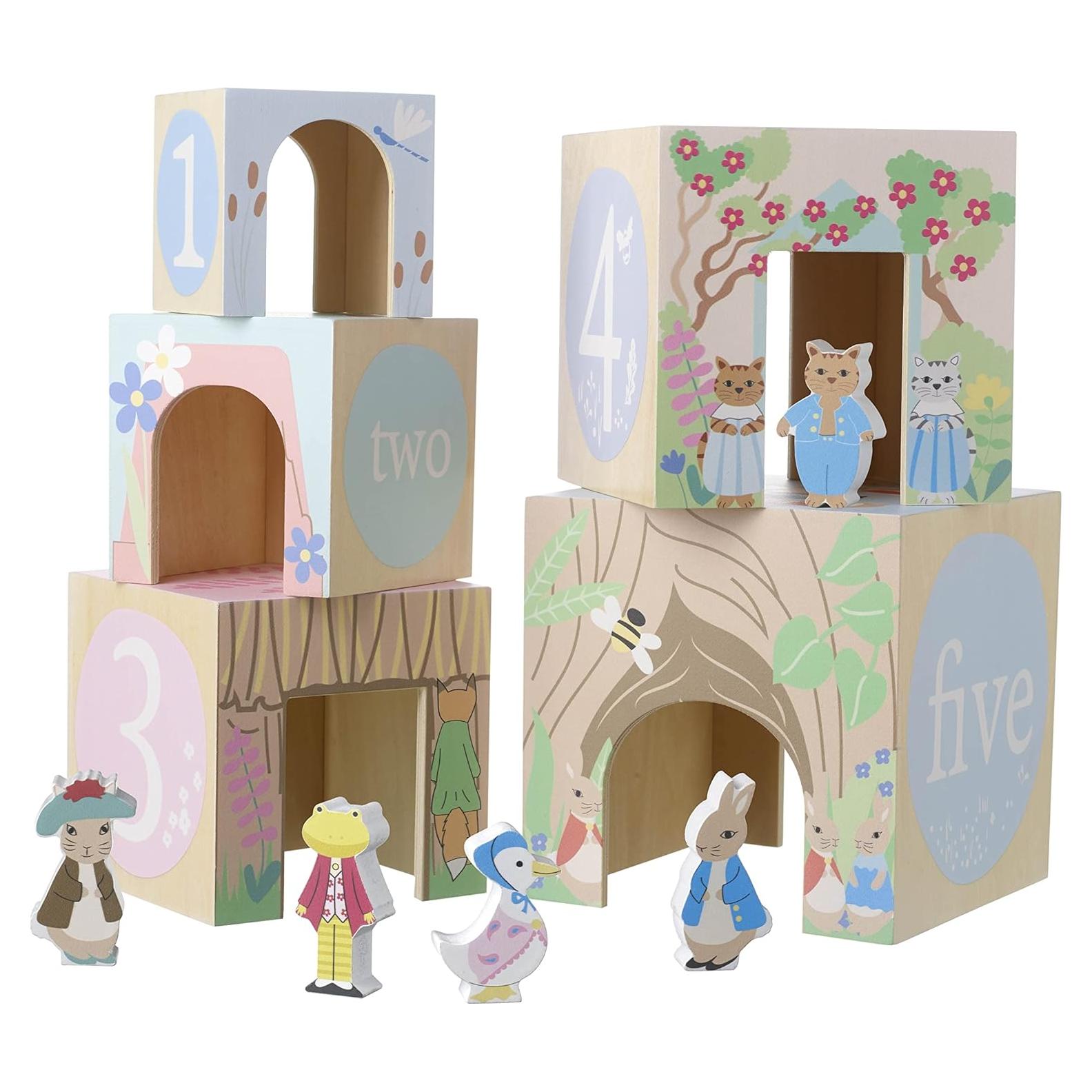 Cubos de Apilamiento de Madera Peter Rabbit - 5 Cubos y Figuras