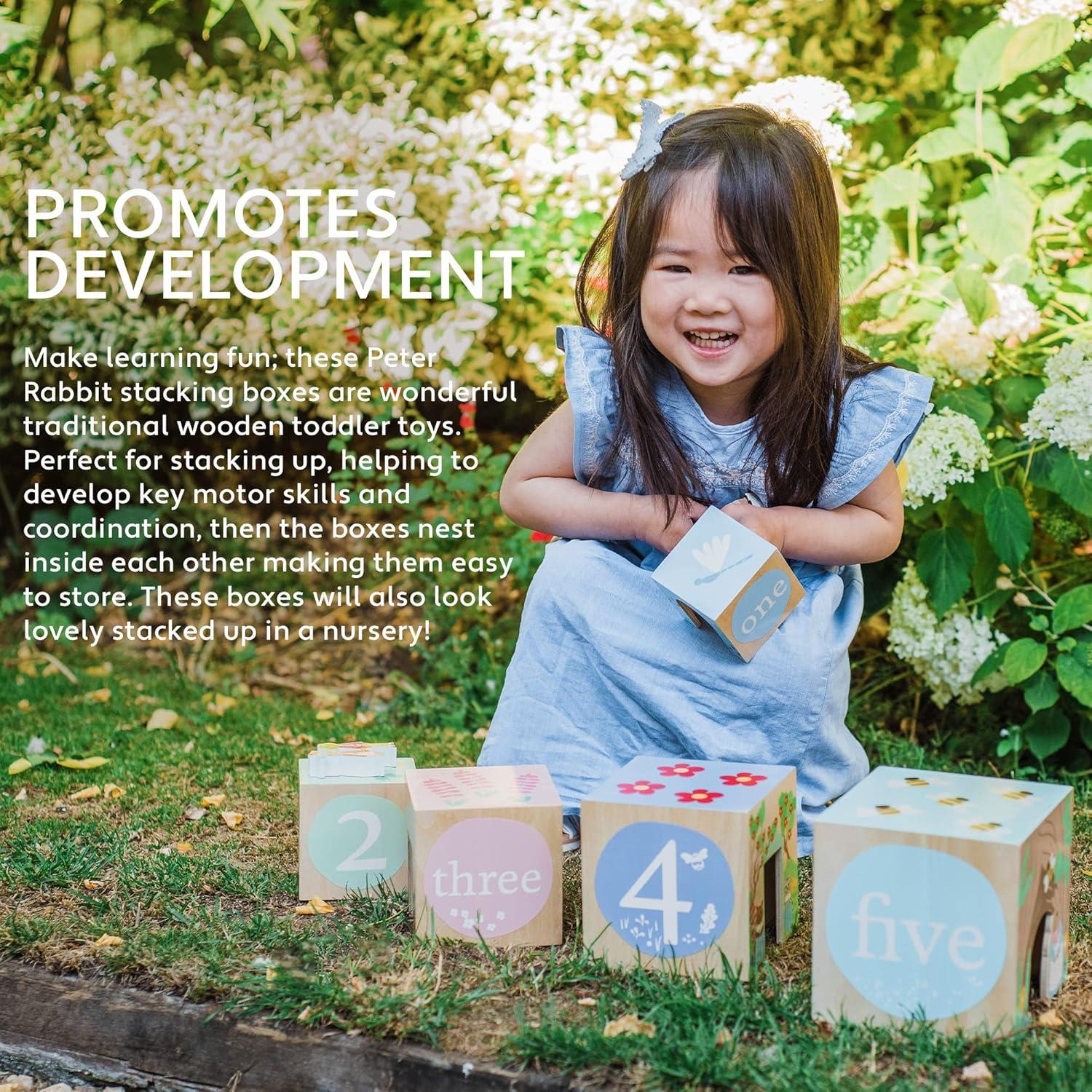 Cubos de Apilamiento de Madera Peter Rabbit - 5 Cubos y Figuras