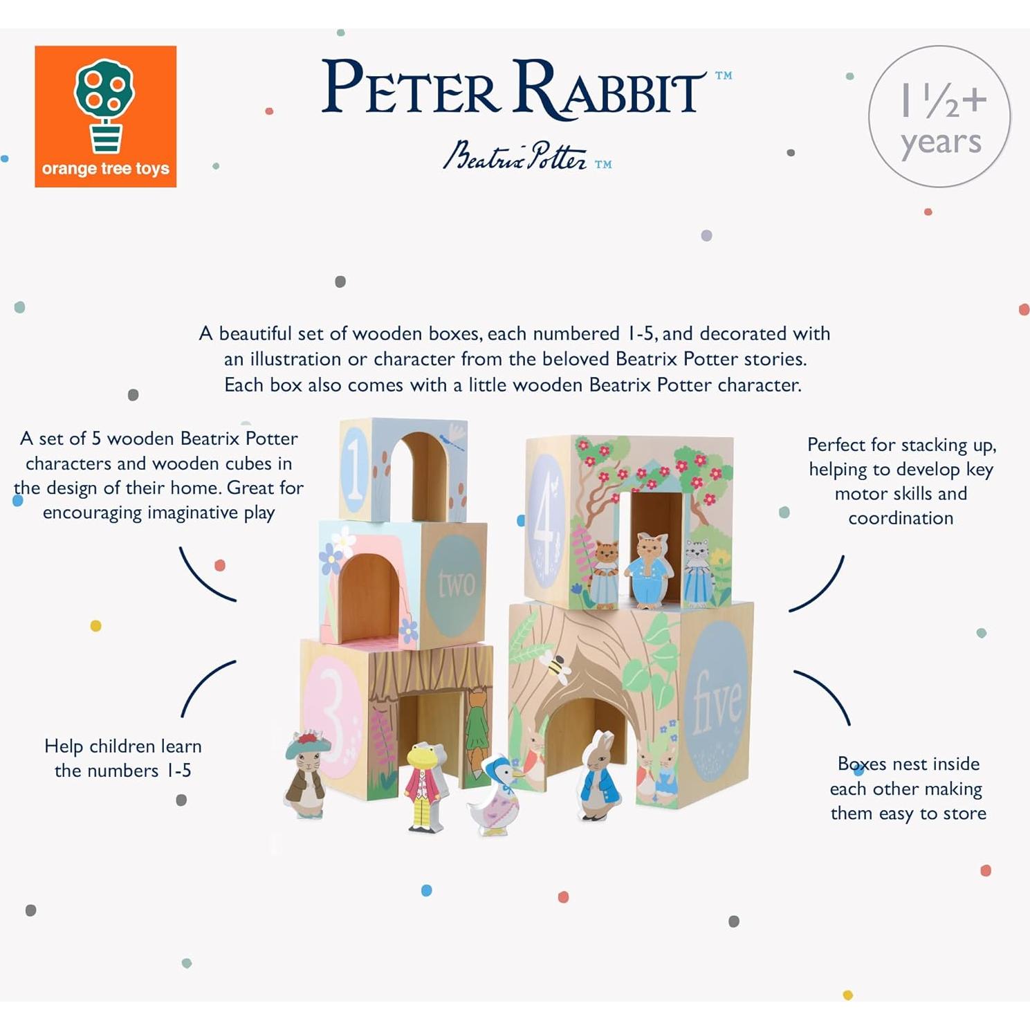 Cubos de Apilamiento de Madera Peter Rabbit - 5 Cubos y Figuras