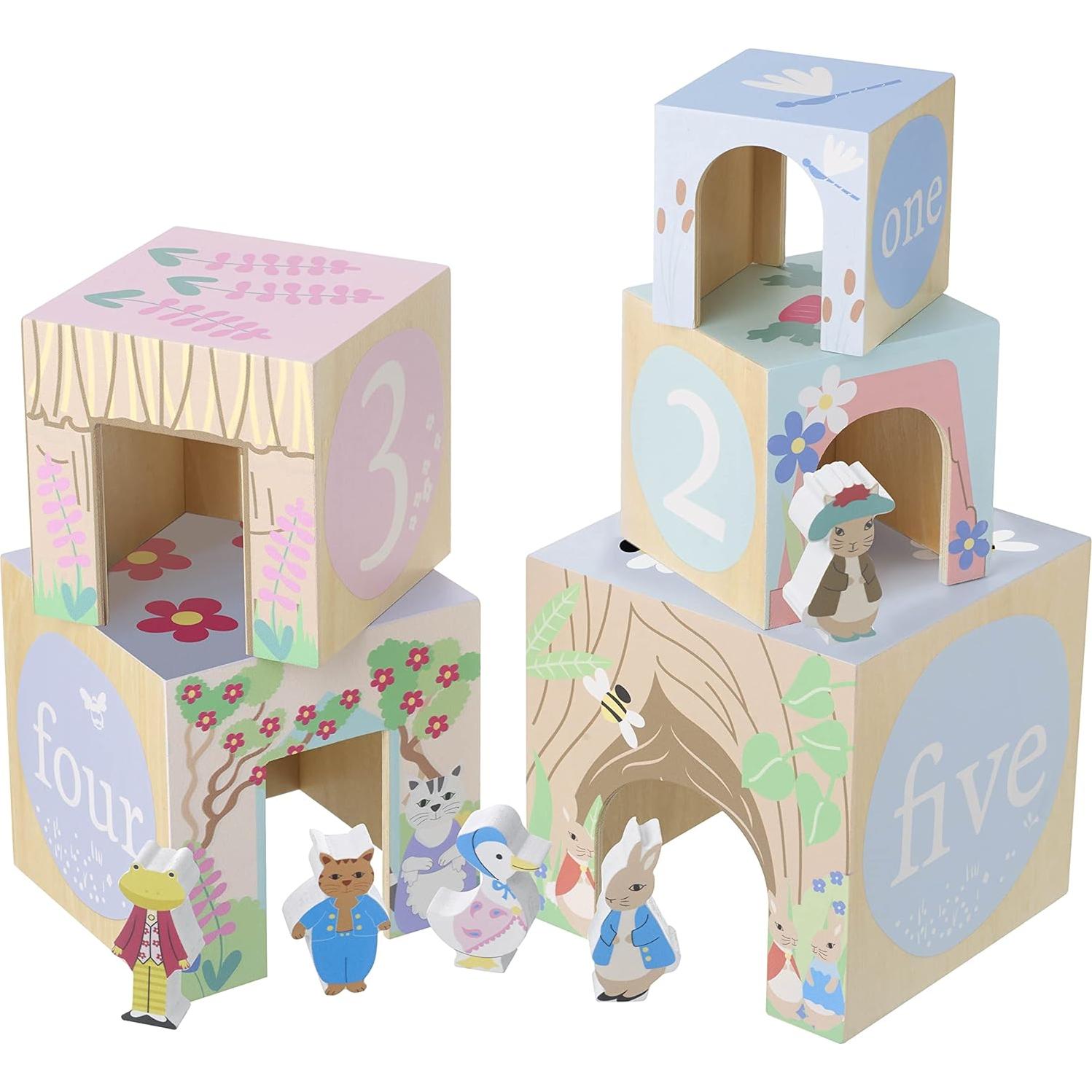 Cubos de Apilamiento de Madera Peter Rabbit - 5 Cubos y Figuras