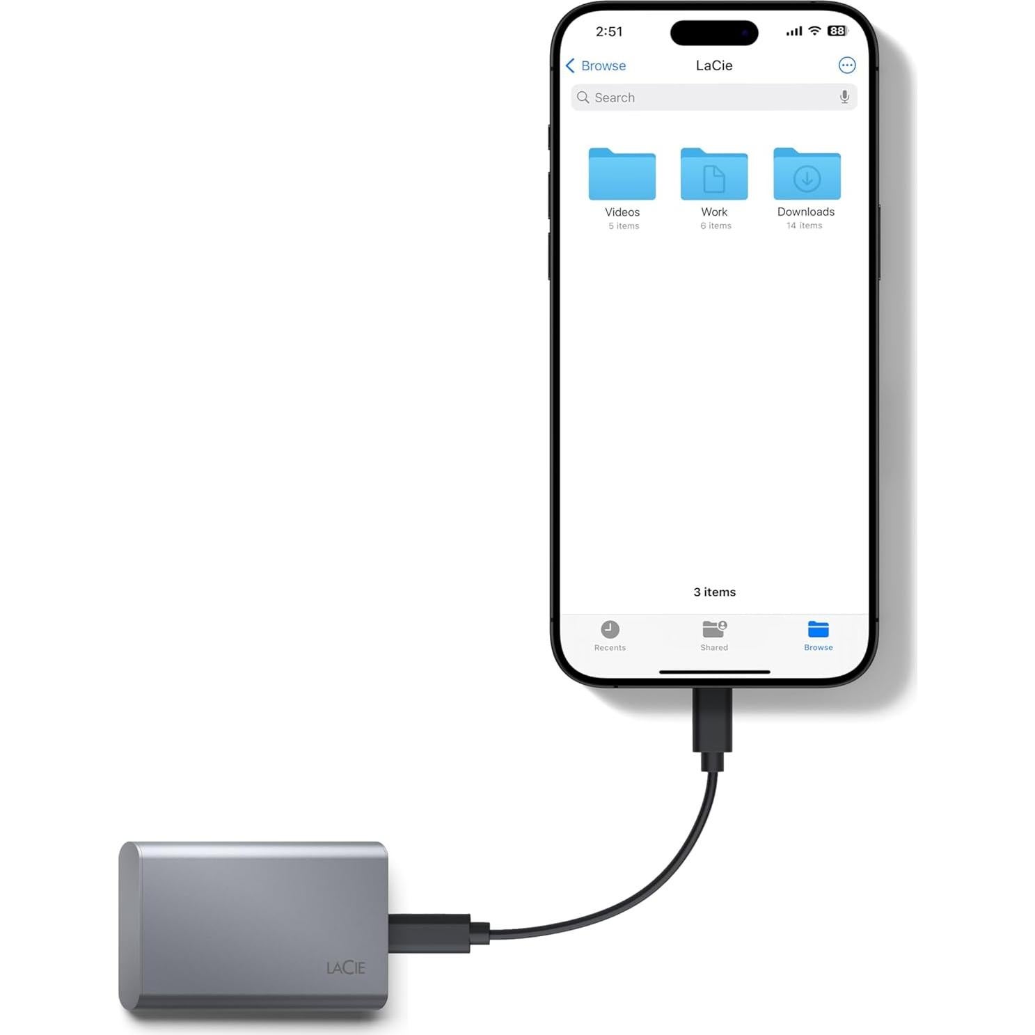 LaCie Mobile SSD Secure 2TB USB-C 1050MB/s Gris Espacial