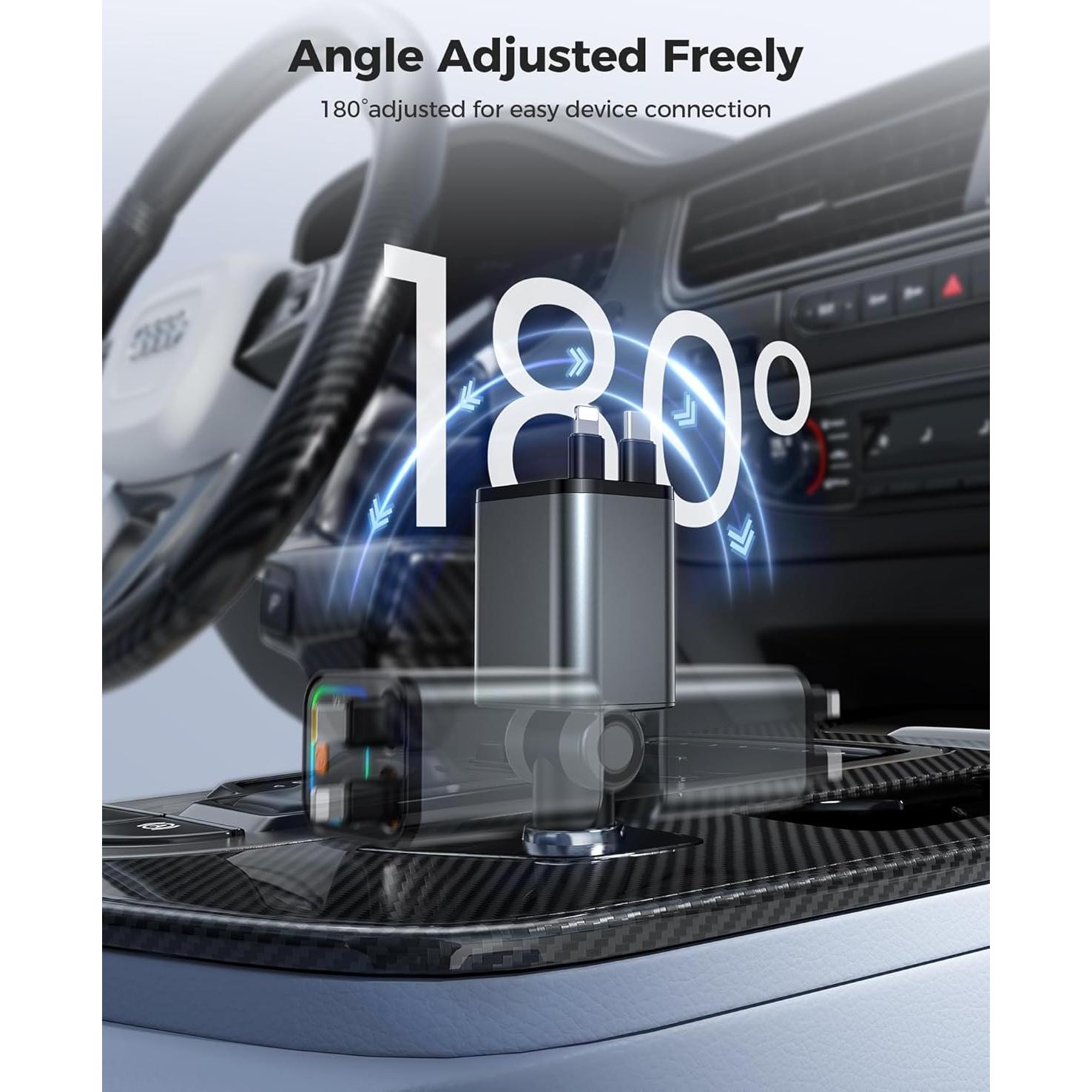 Cargador de Coche 84W CSODINCE 4 en 1 con Cables Retráctiles