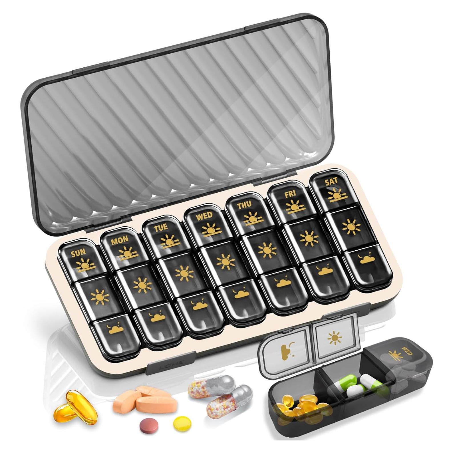 Organizador Semanal de Pastillas GloDeals 3 Dosis Diarias Negro