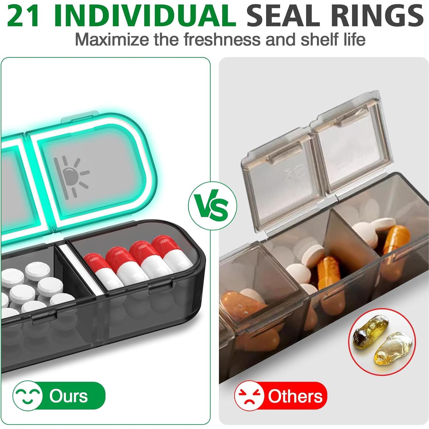 Organizador Semanal de Pastillas GloDeals 3 Dosis Diarias Negro