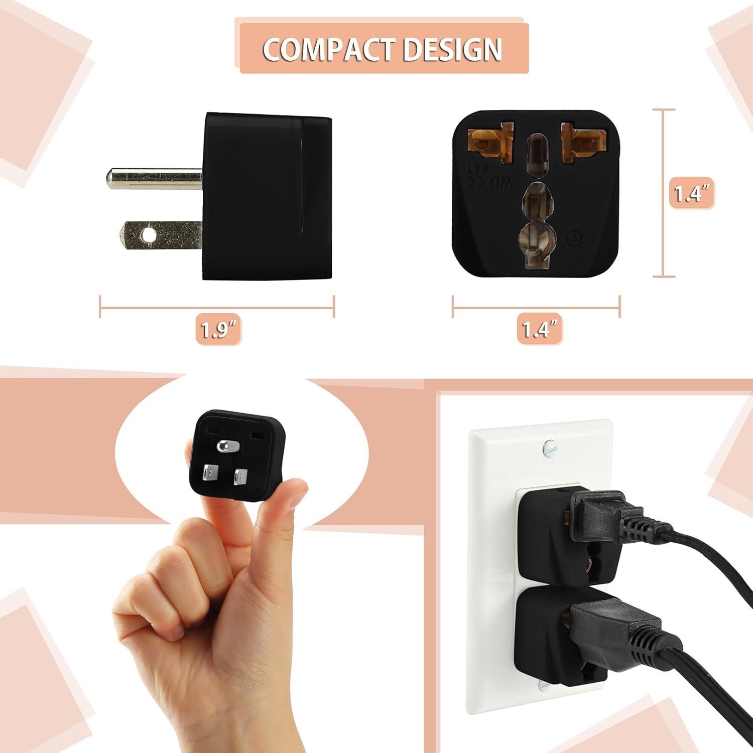 Adaptador de Viaje Universal Bates - 2 Piezas Negro