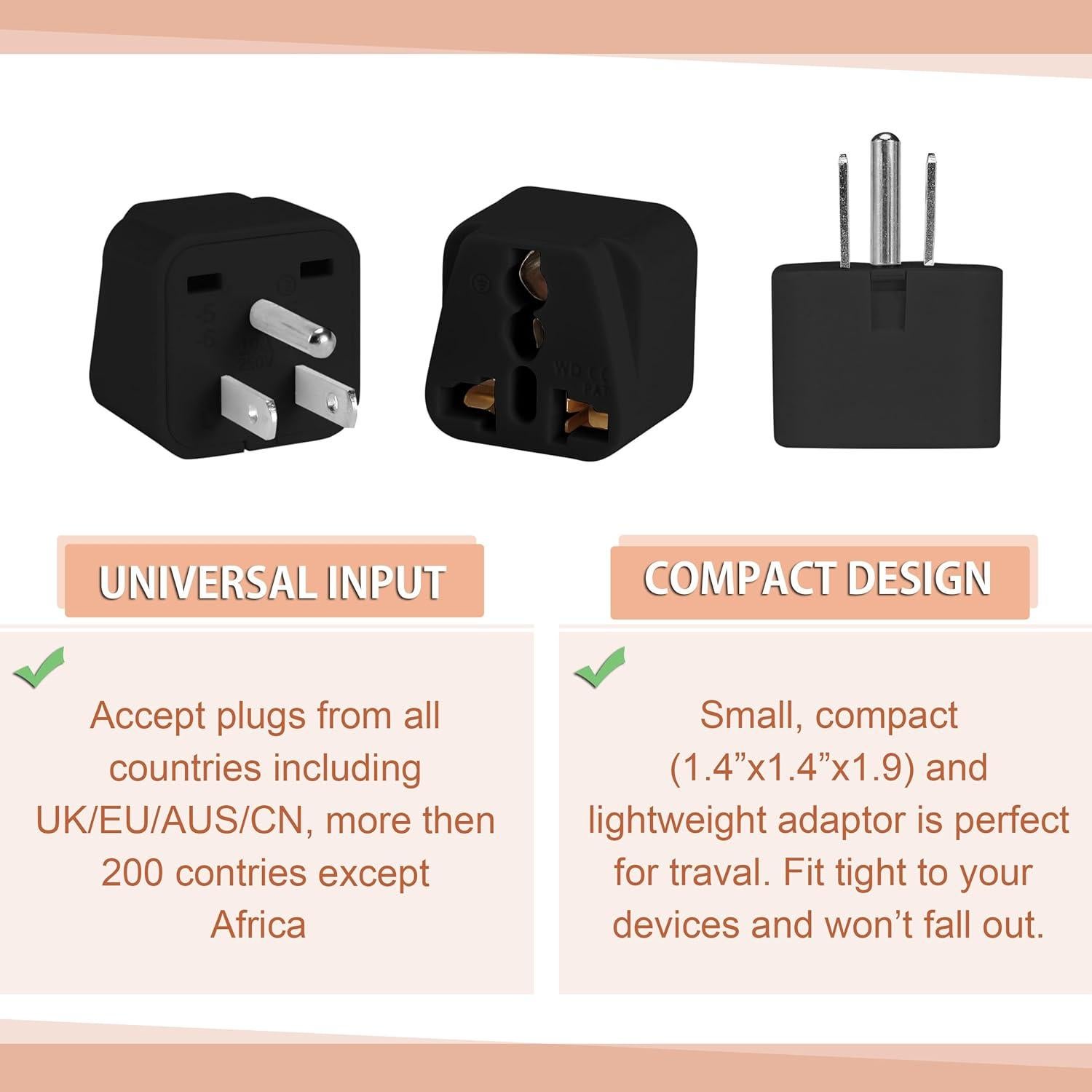 Adaptador de Viaje Universal Bates - 2 Piezas Negro