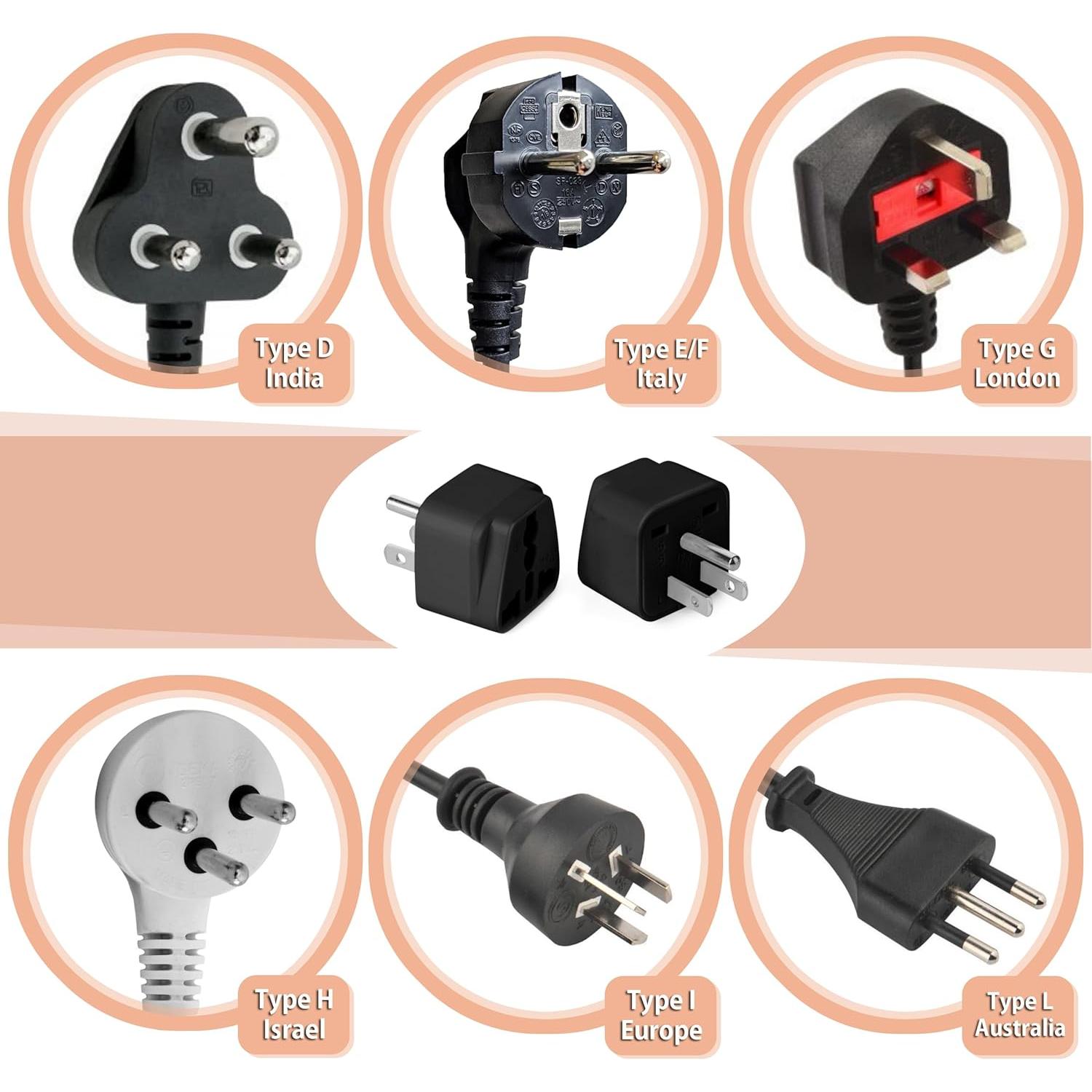 Adaptador de Viaje Universal Bates - 2 Piezas Negro