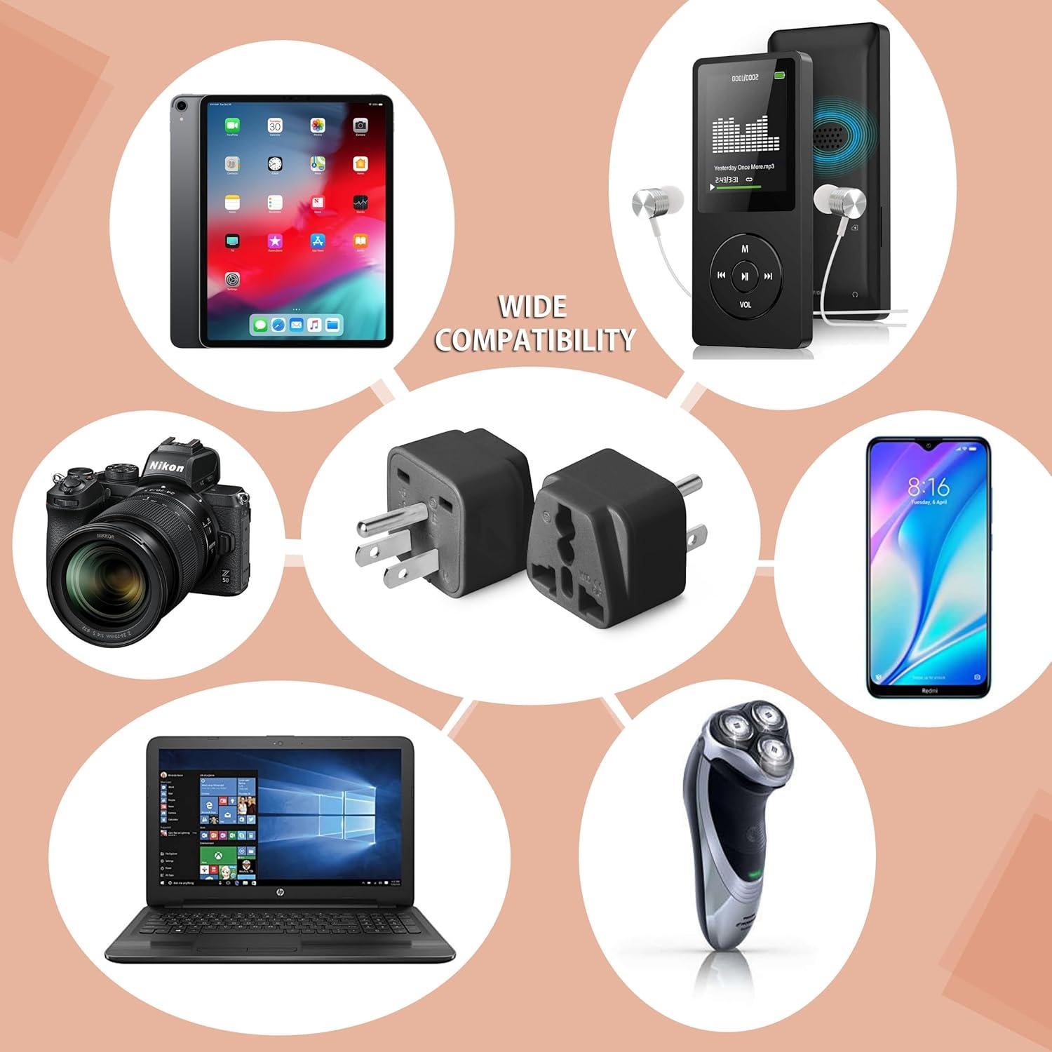 Adaptador de Viaje Universal Bates - 2 Piezas Negro