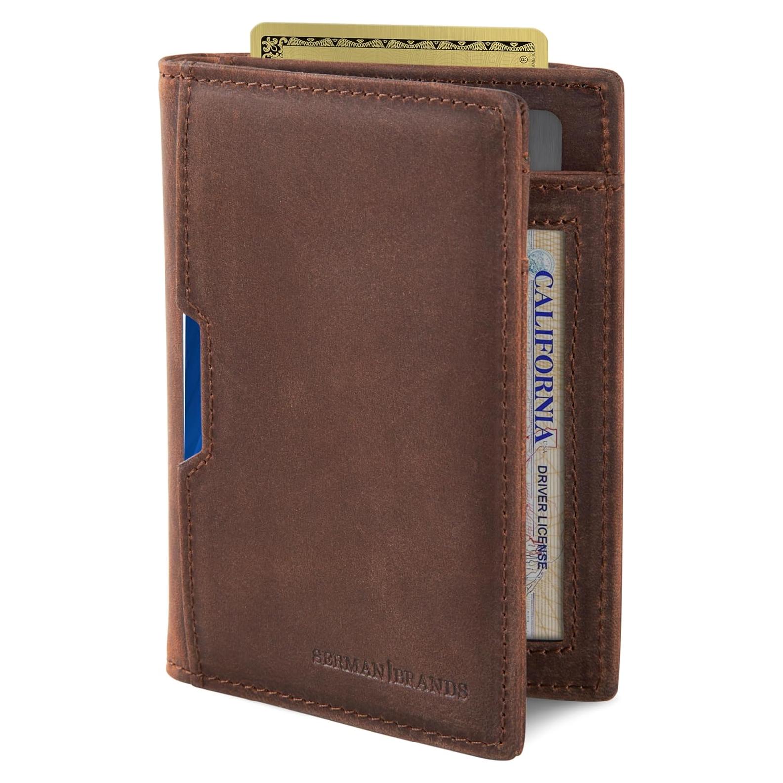 Cartera Bifold de Cuero SERMAN BRANDS con Bloqueo RFID - Marrón