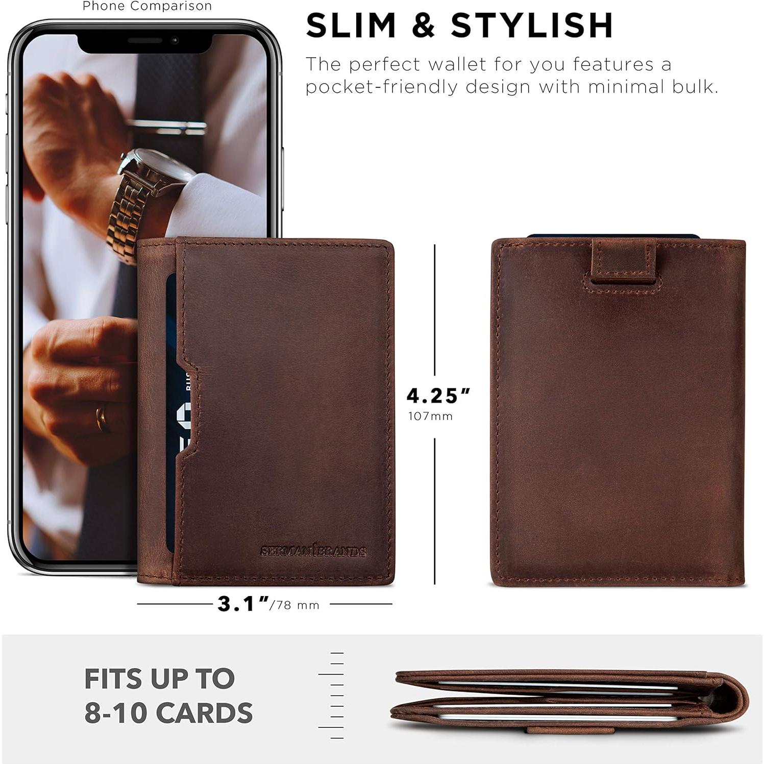 Cartera Bifold de Cuero SERMAN BRANDS con Bloqueo RFID - Marrón