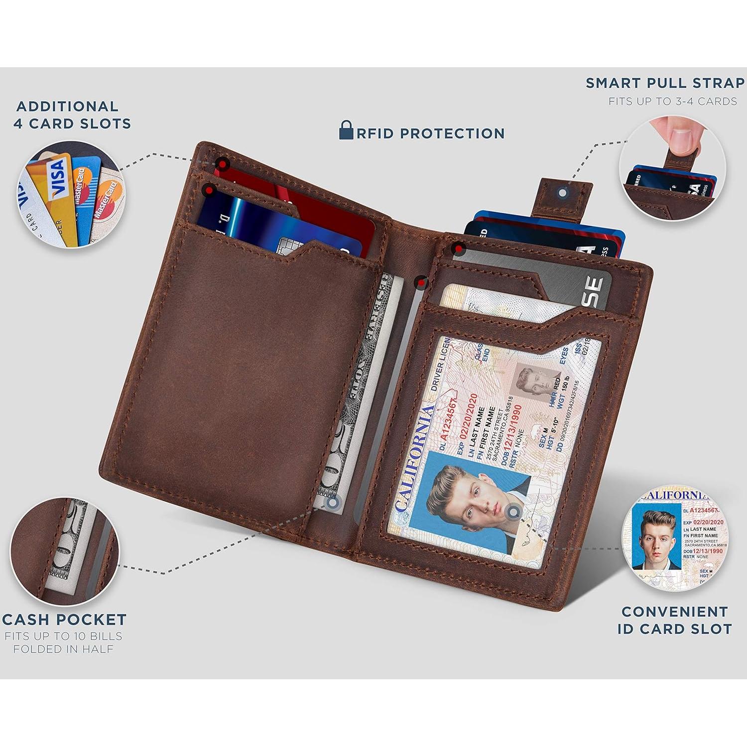 Cartera Bifold de Cuero SERMAN BRANDS con Bloqueo RFID - Marrón