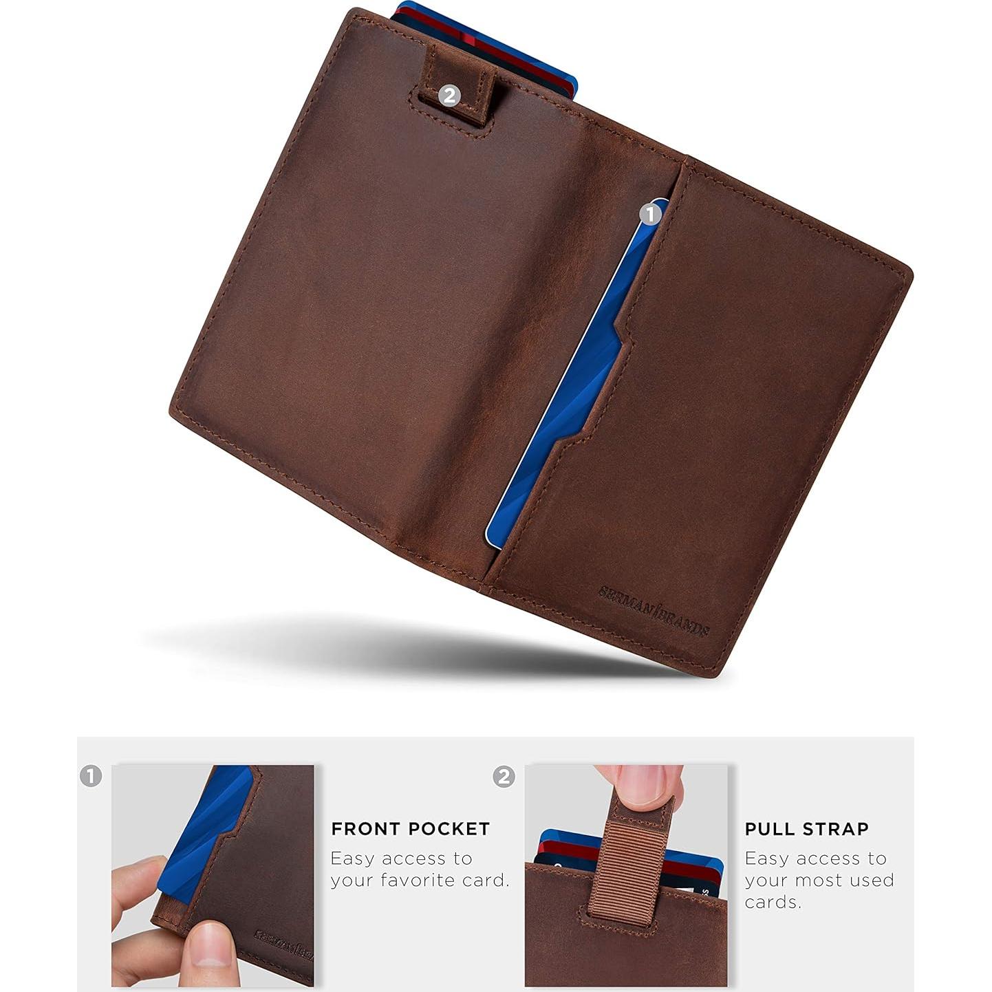 Cartera Bifold de Cuero SERMAN BRANDS con Bloqueo RFID - Marrón