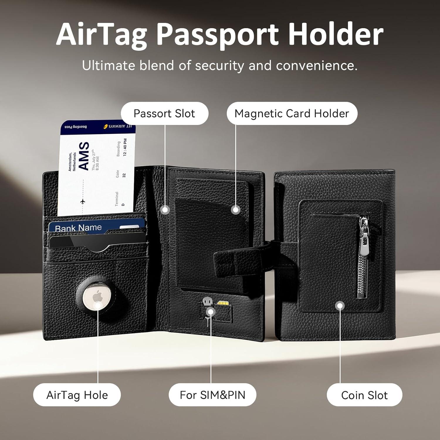 Portafolios de Pasaporte de Cuero XquiziFit Negro RFID