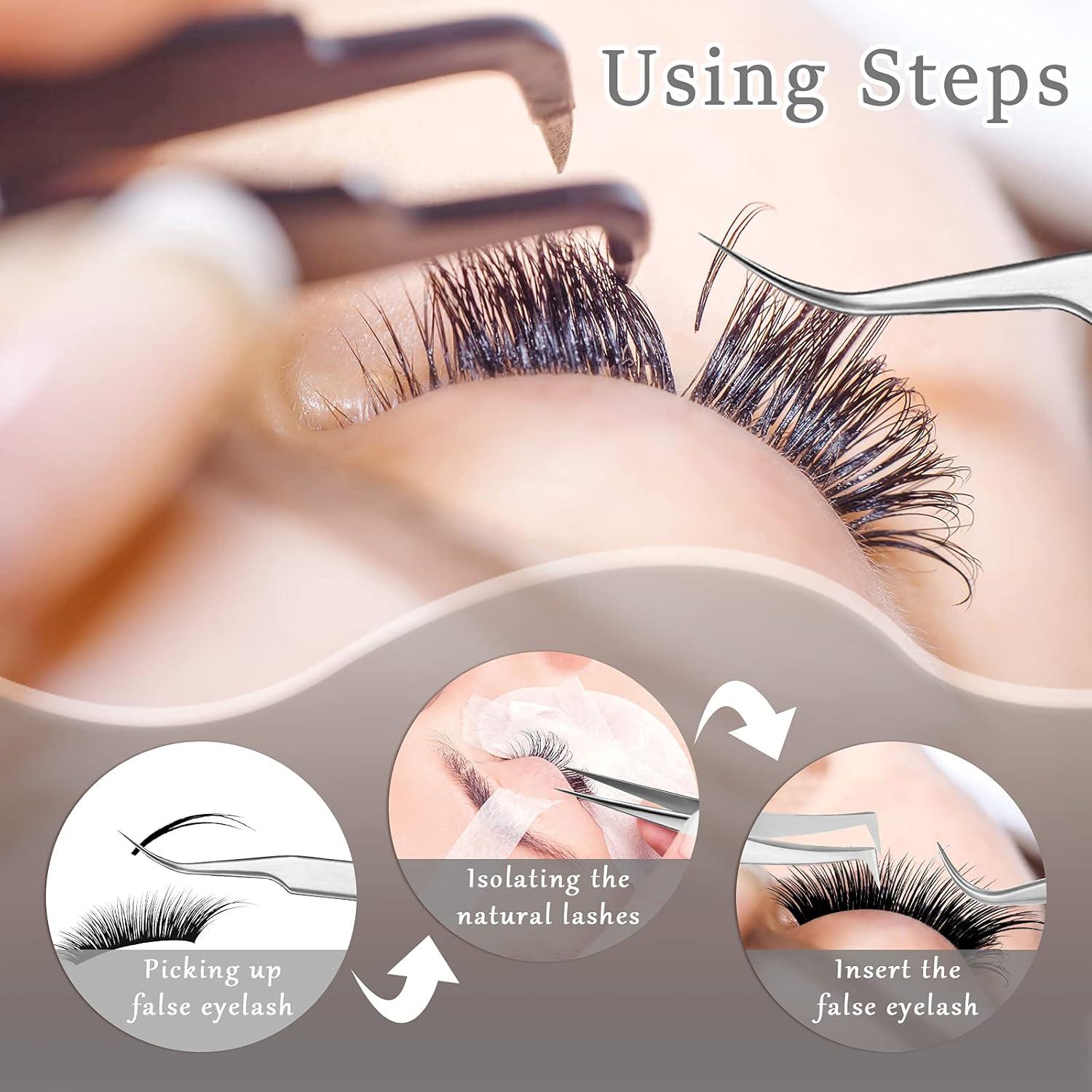 6 Pinzas para Extensiones de Pestañas Mudder - Acero Inoxidable