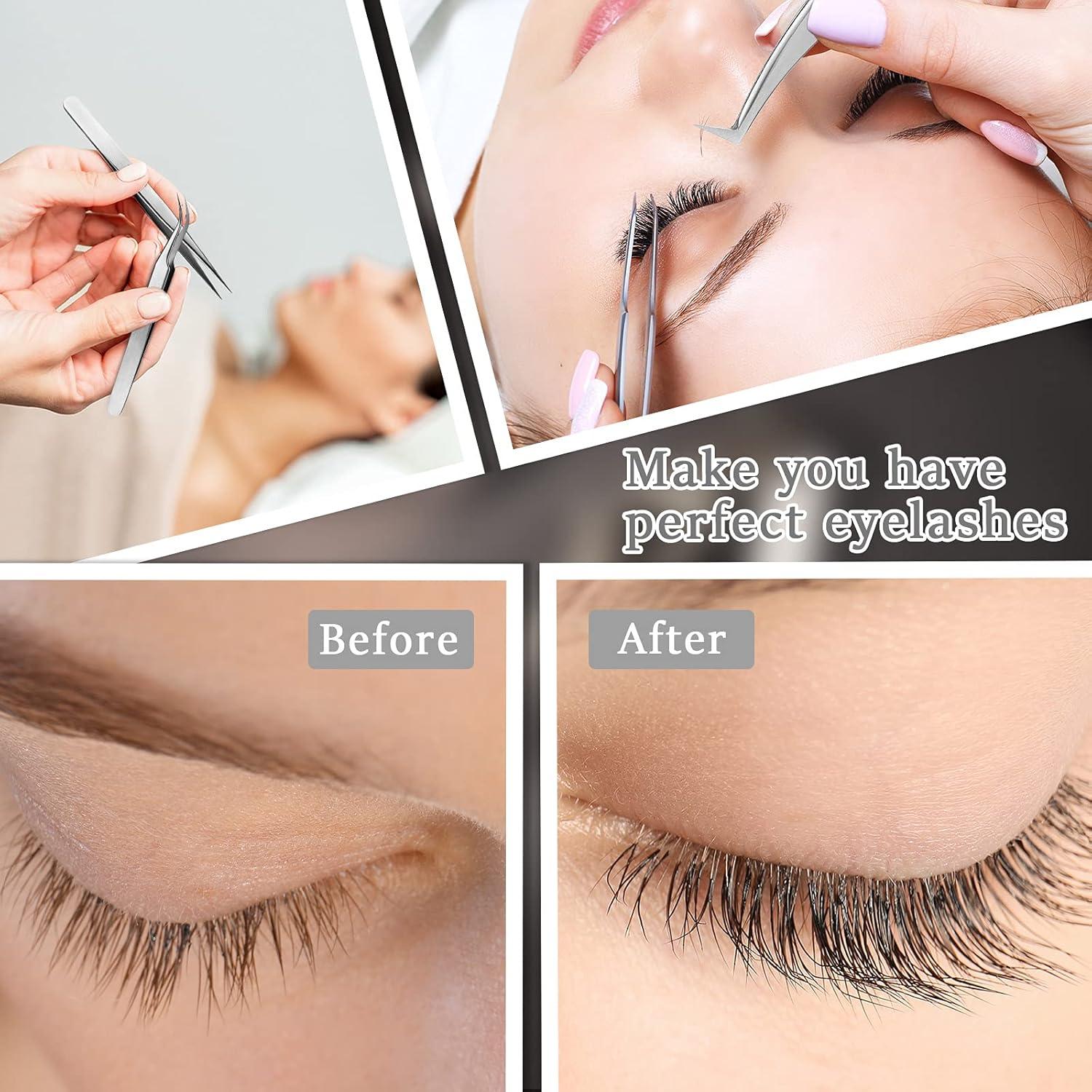 6 Pinzas para Extensiones de Pestañas Mudder - Acero Inoxidable