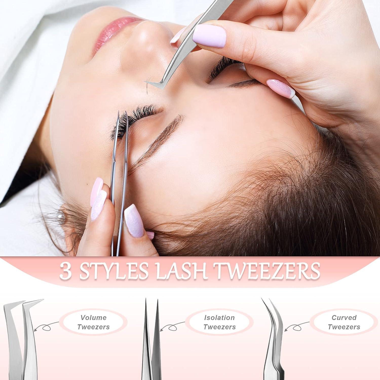 6 Pinzas para Extensiones de Pestañas Mudder - Acero Inoxidable