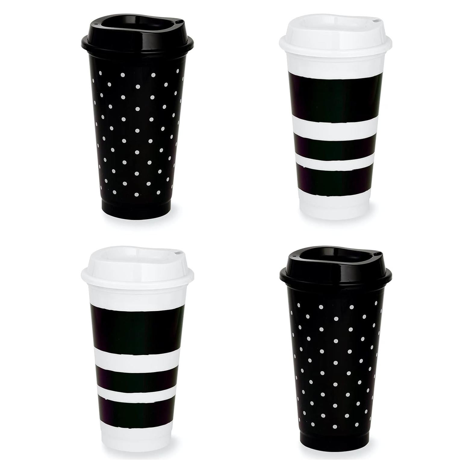 Juego de 4 Vasos Reutilizables Kate Spade 16oz Negro/Blanco