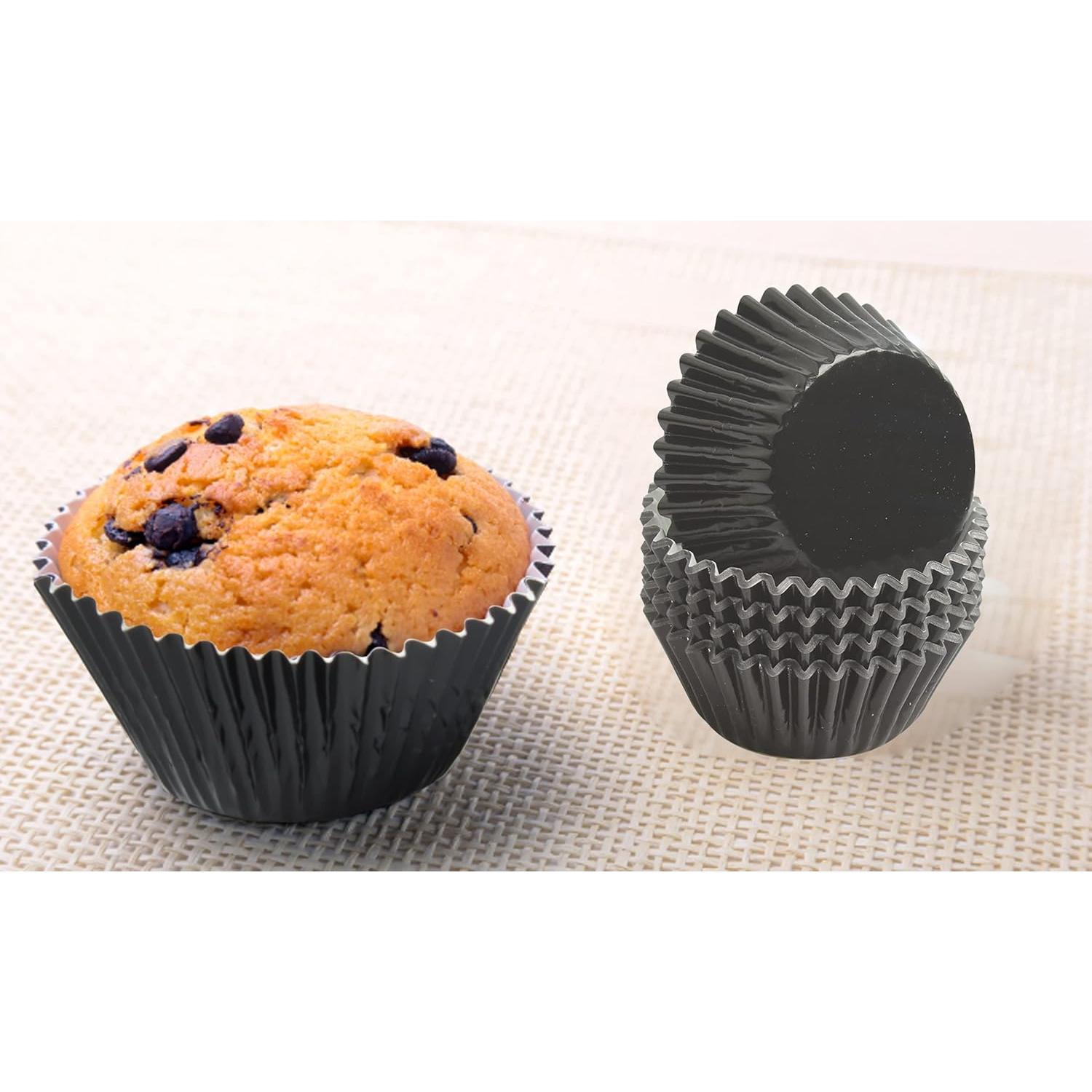 Forros para Cupcakes Negros MEETINGU 100 Pcs Aluminio 7 cm