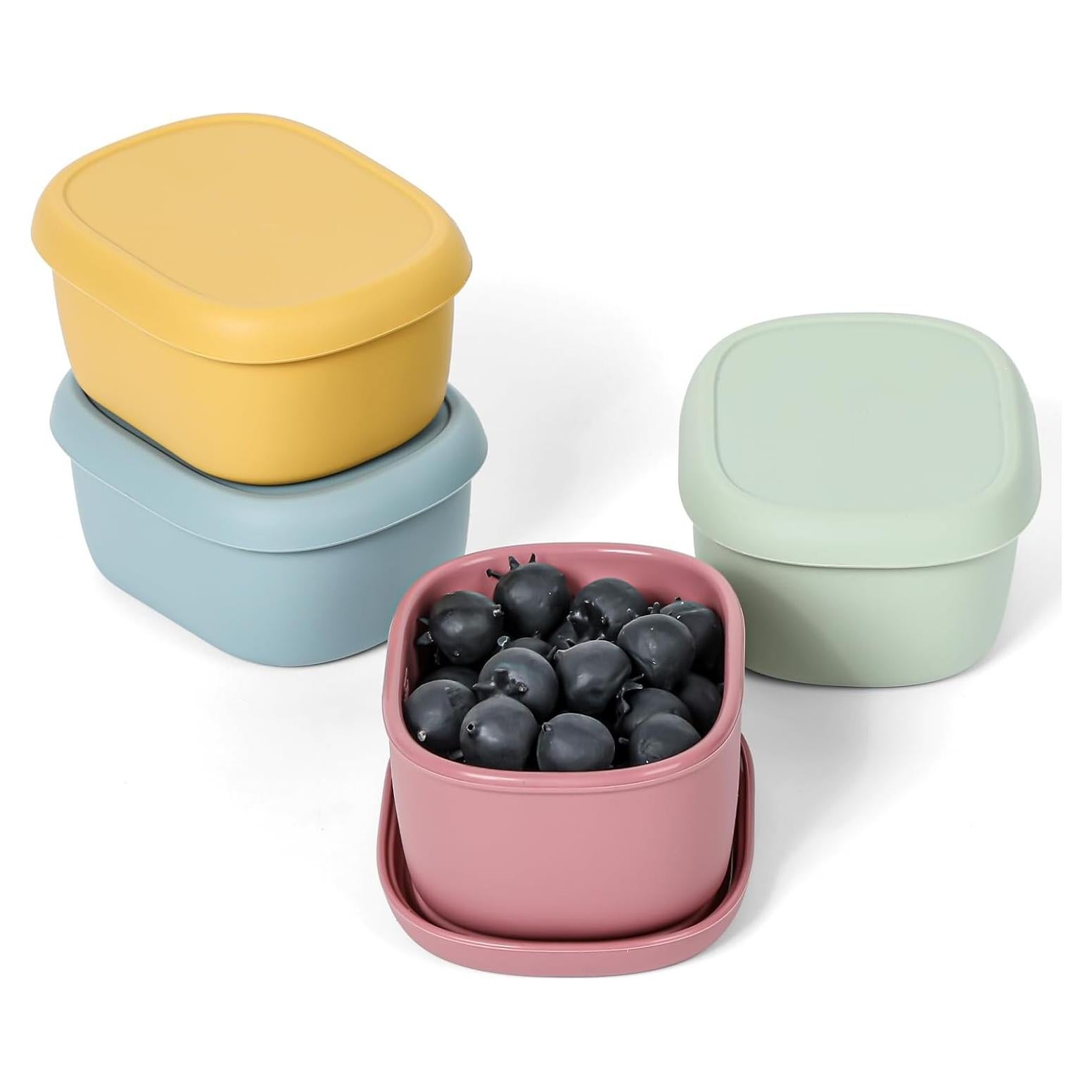 4 Contenedores de Snack de Silicona AOEDEO 200 ml Apilables