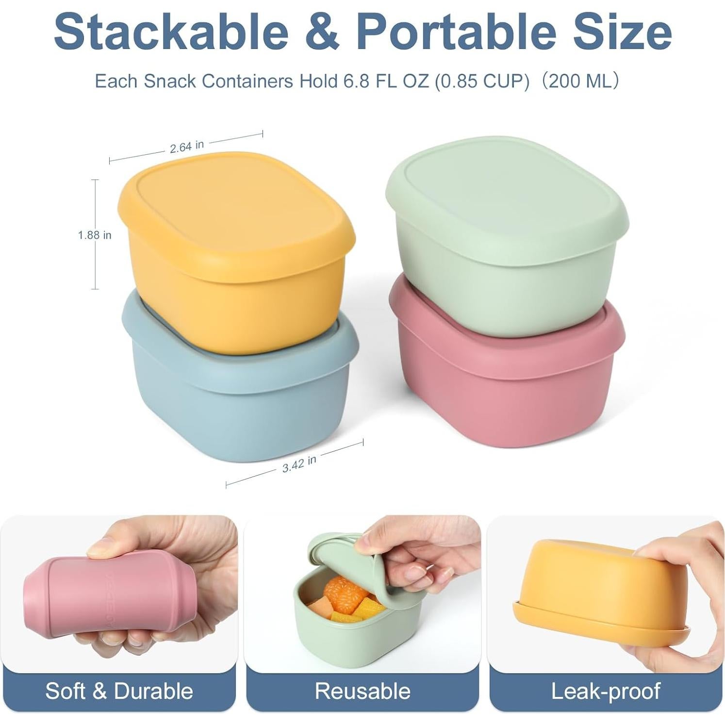 4 Contenedores de Snack de Silicona AOEDEO 200 ml Apilables