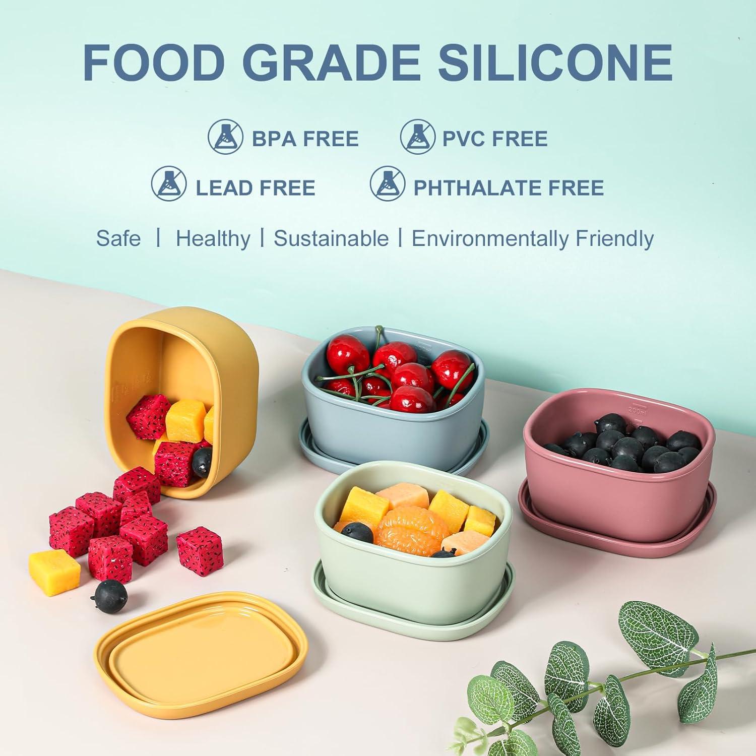 4 Contenedores de Snack de Silicona AOEDEO 200 ml Apilables