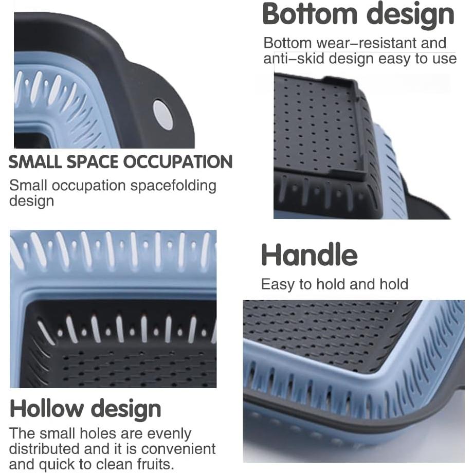 Juego de coladores plegables Fglmctsh 2 PCS silicona 27.4x21.8 cm