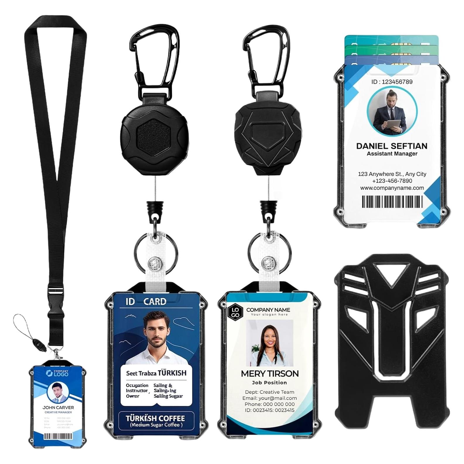 Portatarjetas retráctil L-Rover 7777 con clip y cordones - Negro