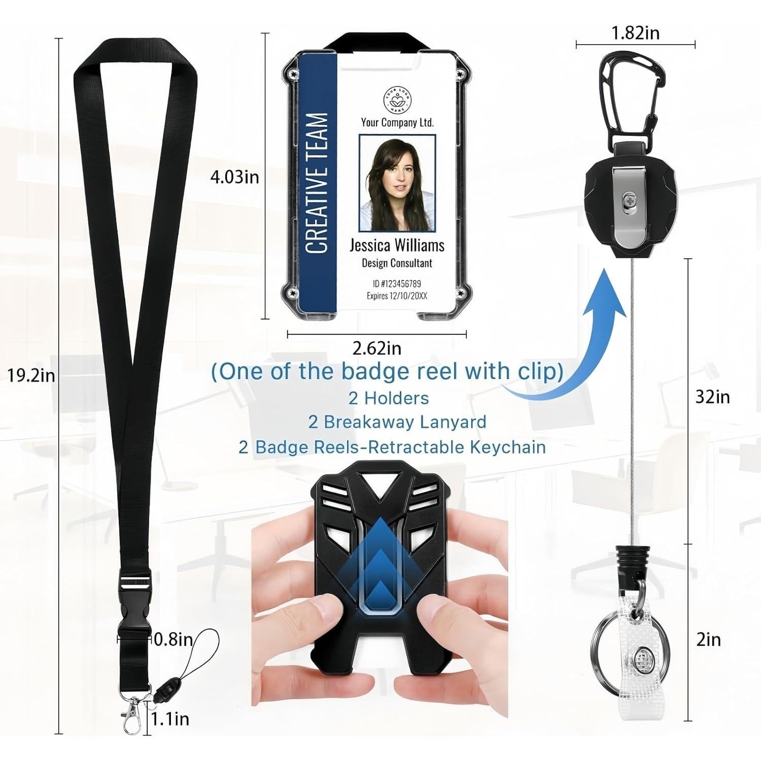 Portatarjetas retráctil L-Rover 7777 con clip y cordones - Negro