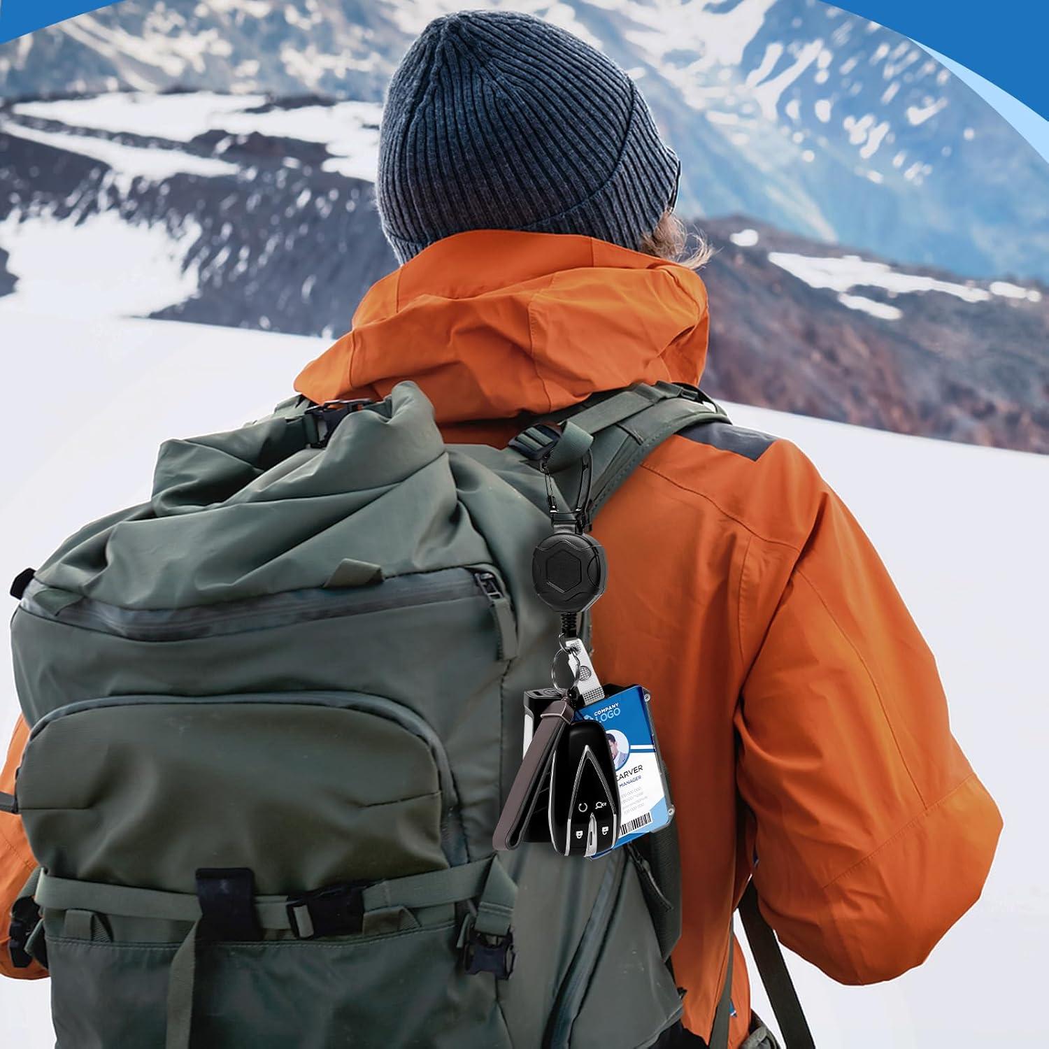 Portatarjetas retráctil L-Rover 7777 con clip y cordones - Negro