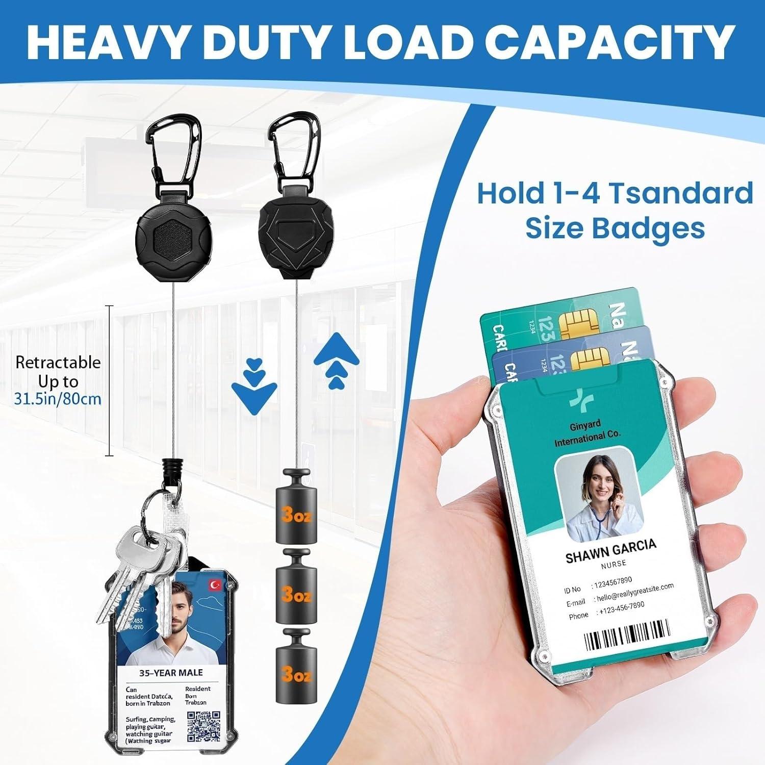 Portatarjetas retráctil L-Rover 7777 con clip y cordones - Negro