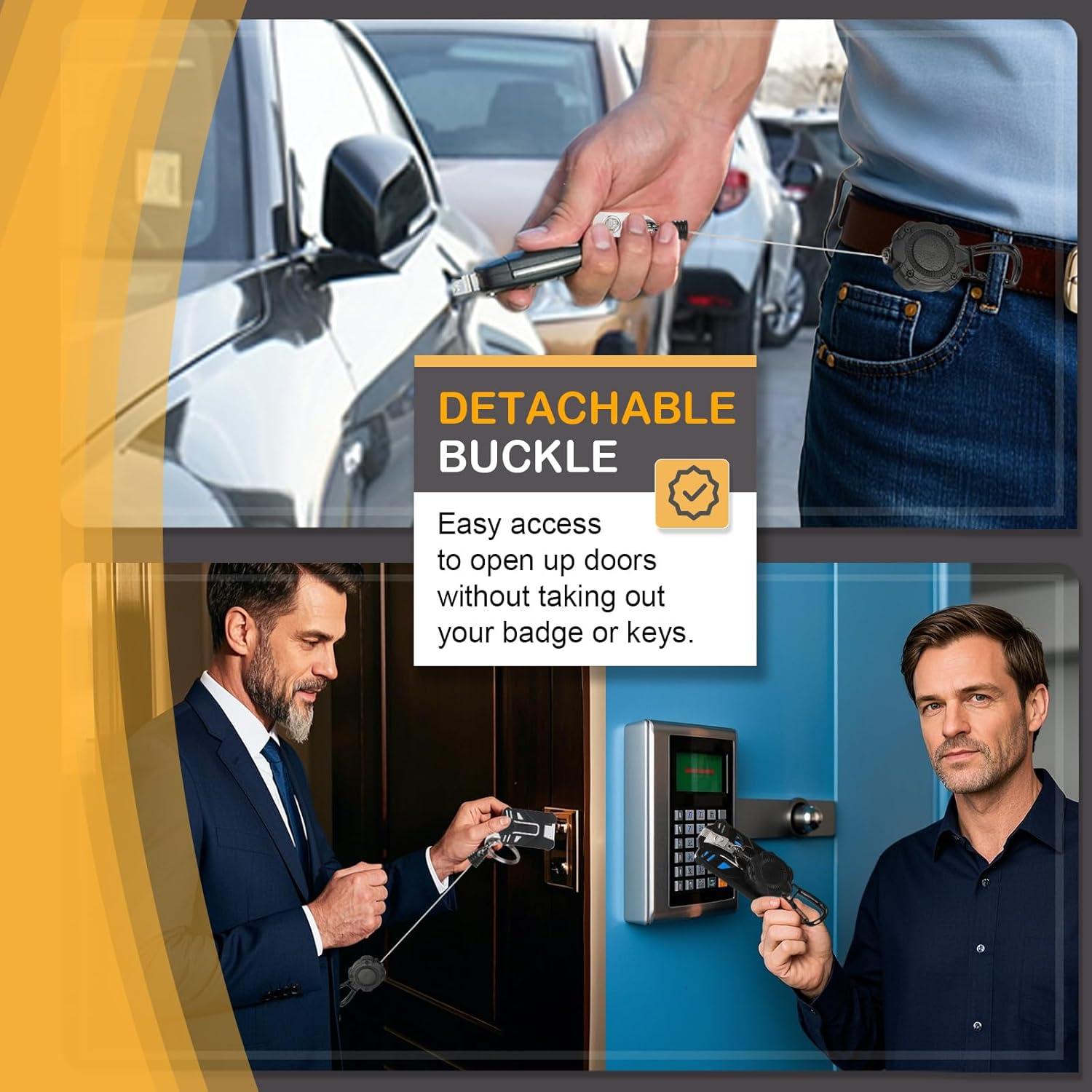 Portatarjetas retráctil L-Rover 7777 con clip y cordones - Negro