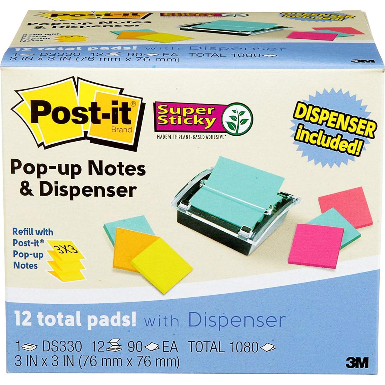 Dispensador Post-it Super Sticky con 12 Blocs 7.6x7.6cm