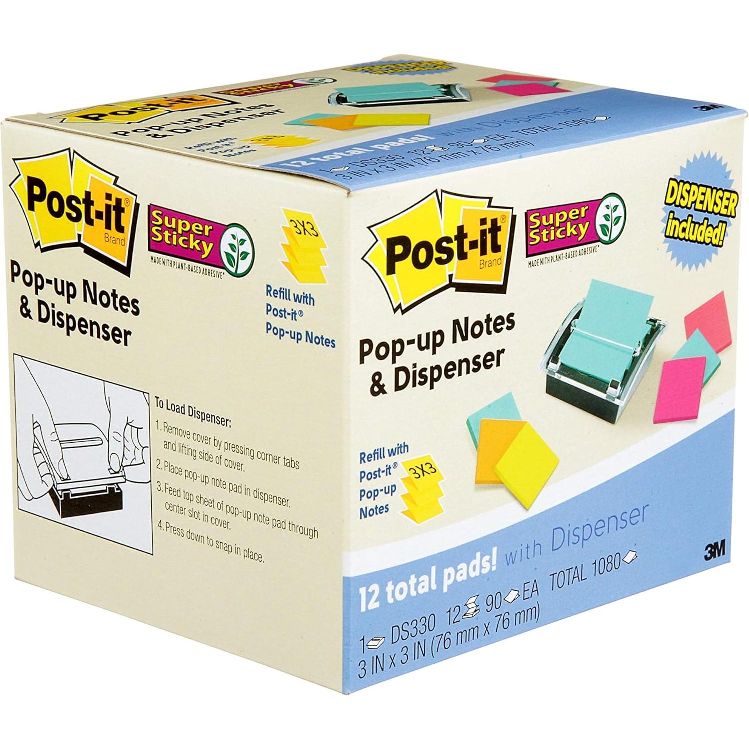 Dispensador Post-it Super Sticky con 12 Blocs 7.6x7.6cm
