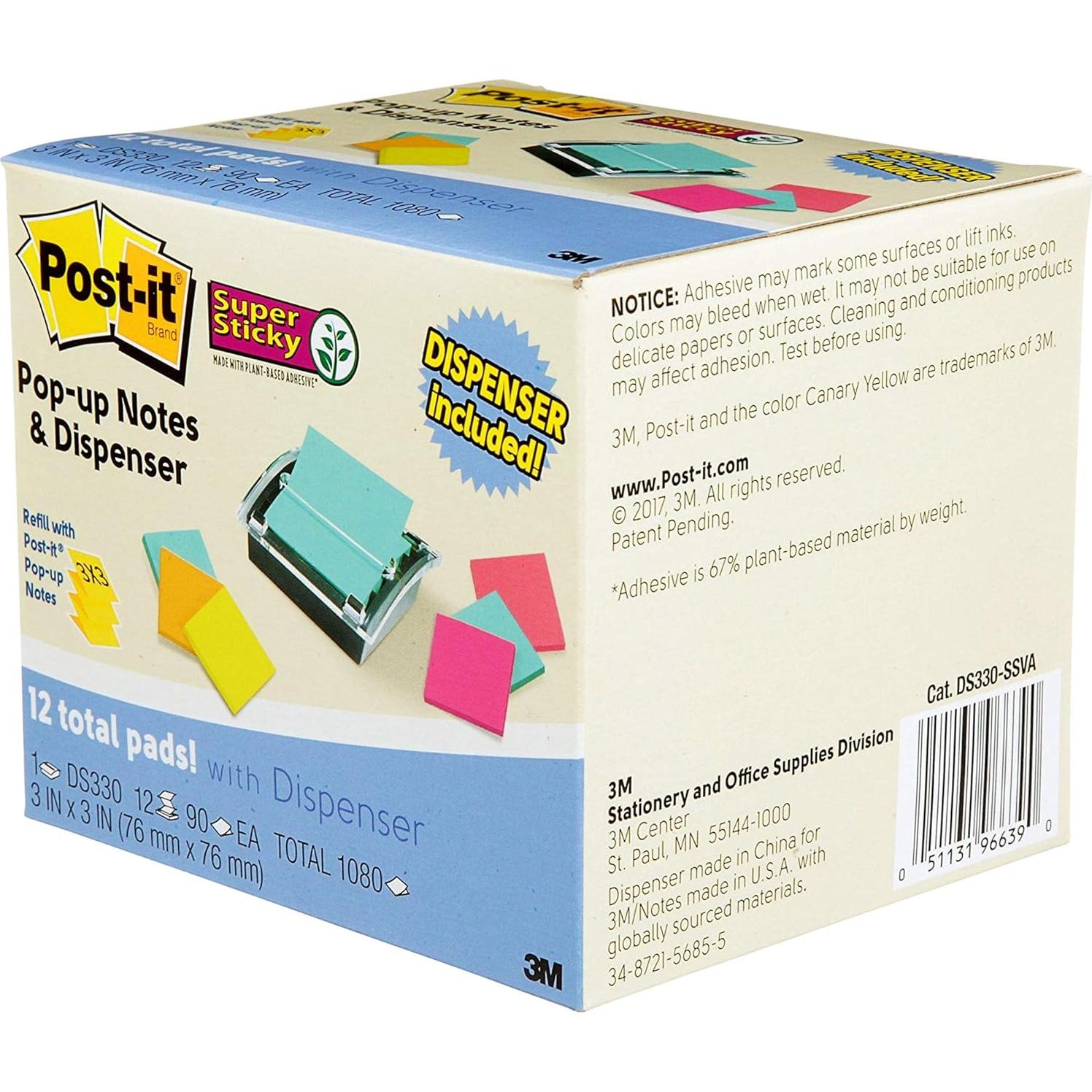 Dispensador Post-it Super Sticky con 12 Blocs 7.6x7.6cm