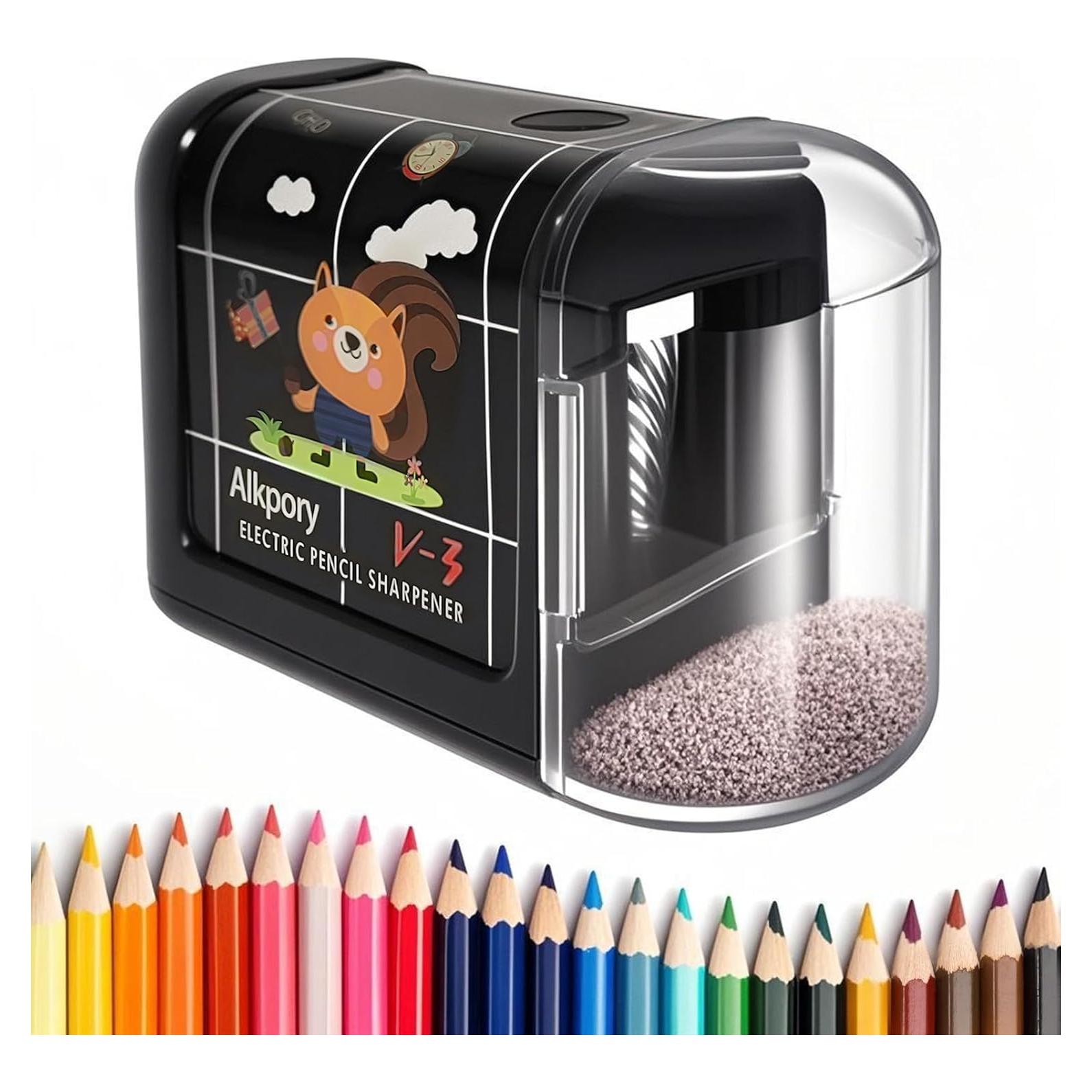 Sacapuntas Eléctrico Alkpory Negro para Niños - Afilado Rápido y Seguro