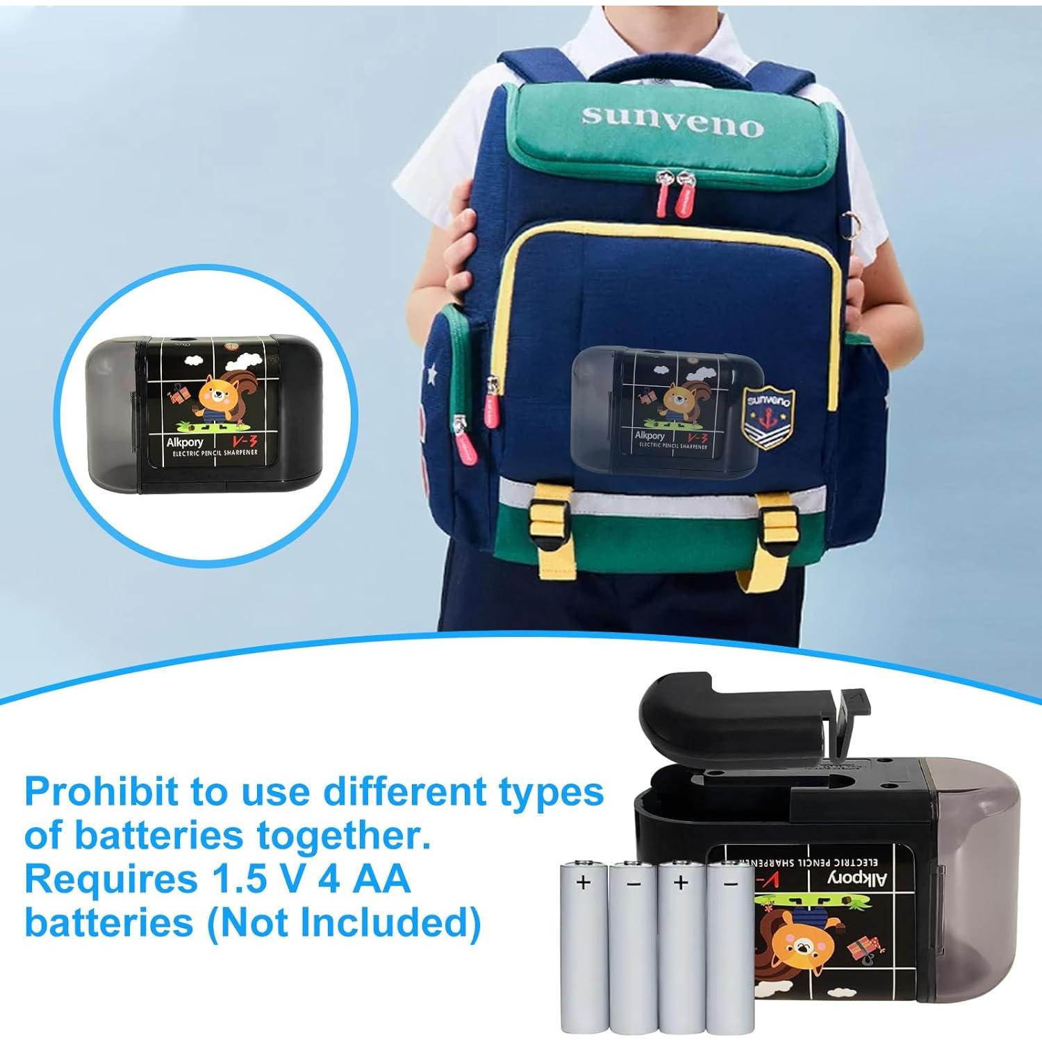 Sacapuntas Eléctrico Alkpory Negro para Niños - Afilado Rápido y Seguro