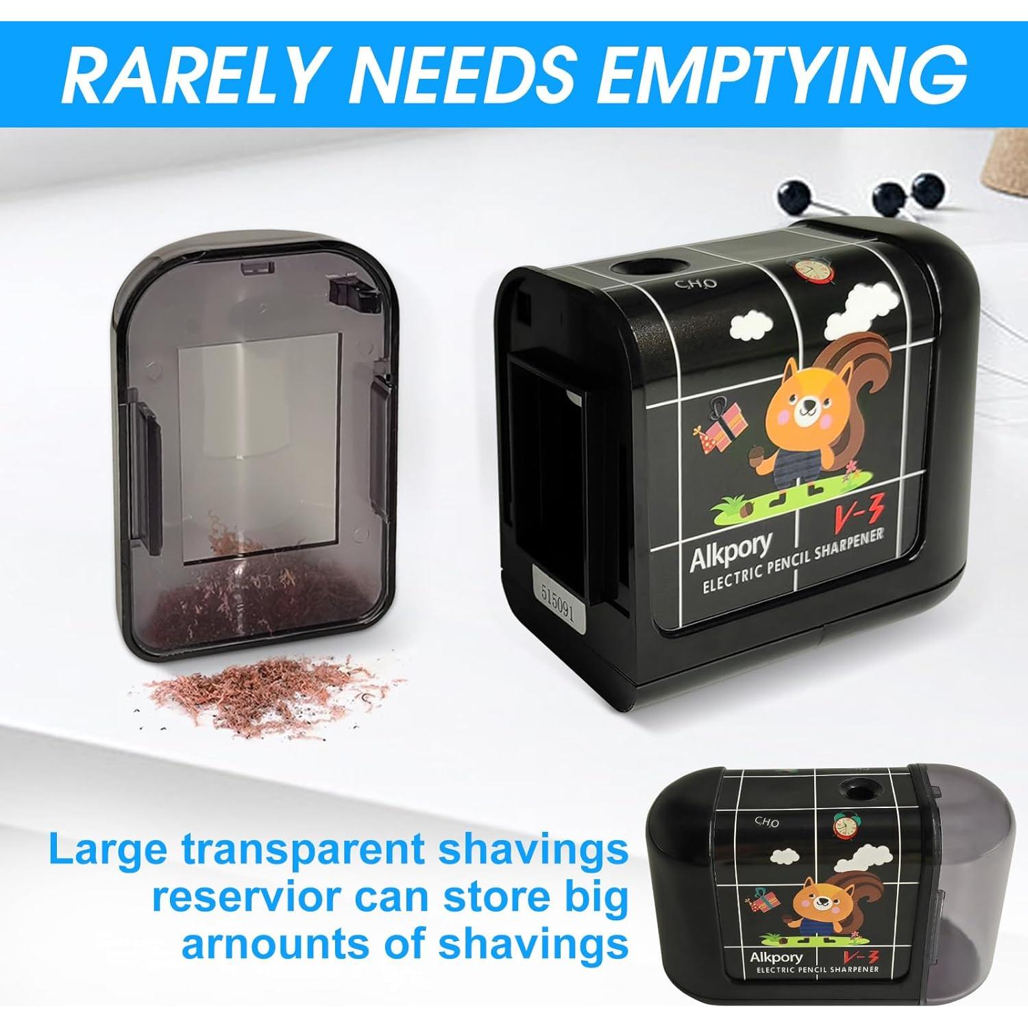 Sacapuntas Eléctrico Alkpory Negro para Niños - Afilado Rápido y Seguro